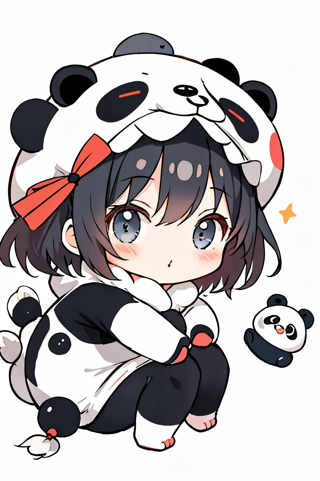 anime、Chibi girl wearing a panda costume、cute pose、Take a photo from the side