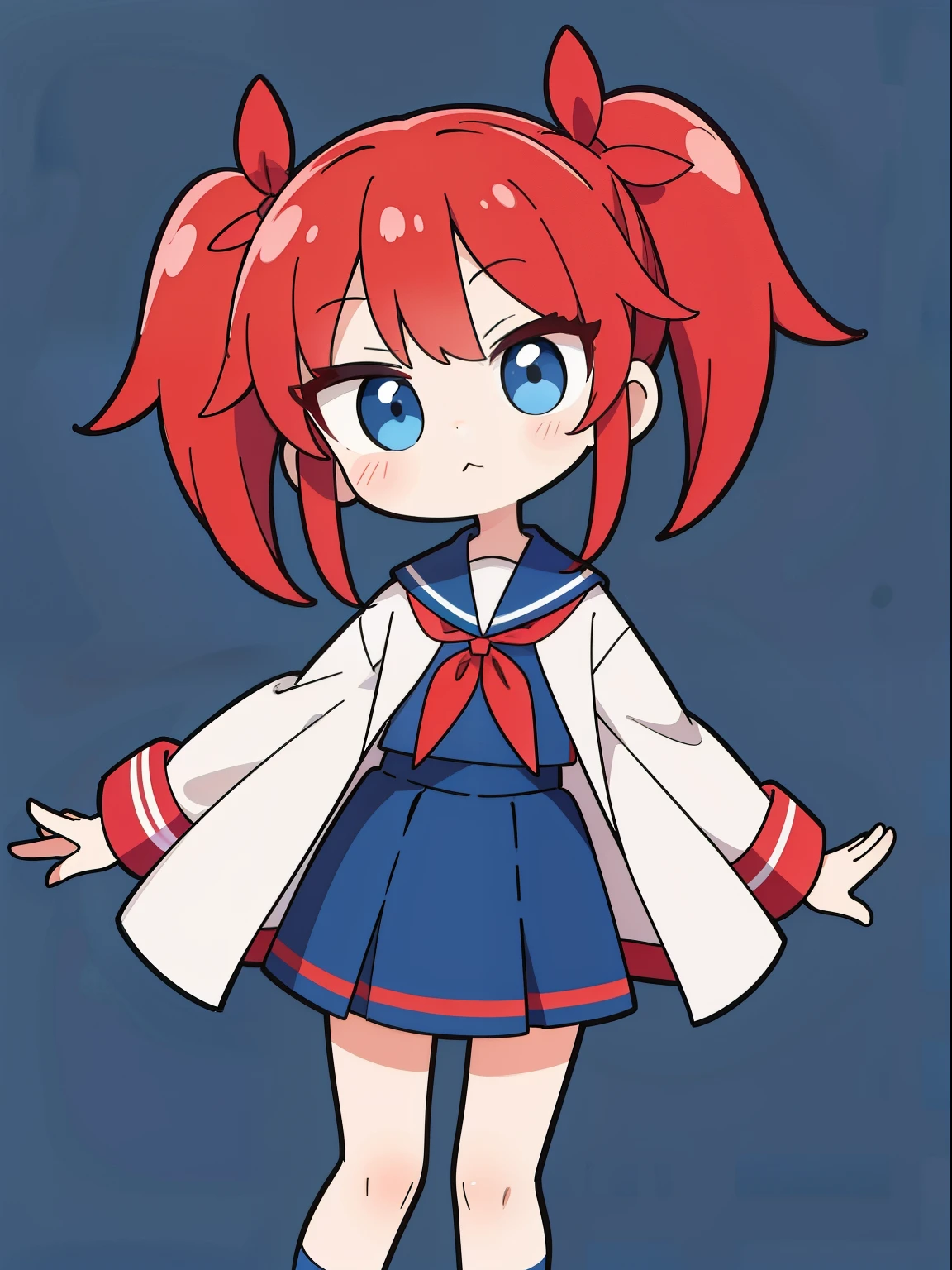 red hair, blue eyes, twintails, Sailor suit,coat,Pleated skirt,cute face