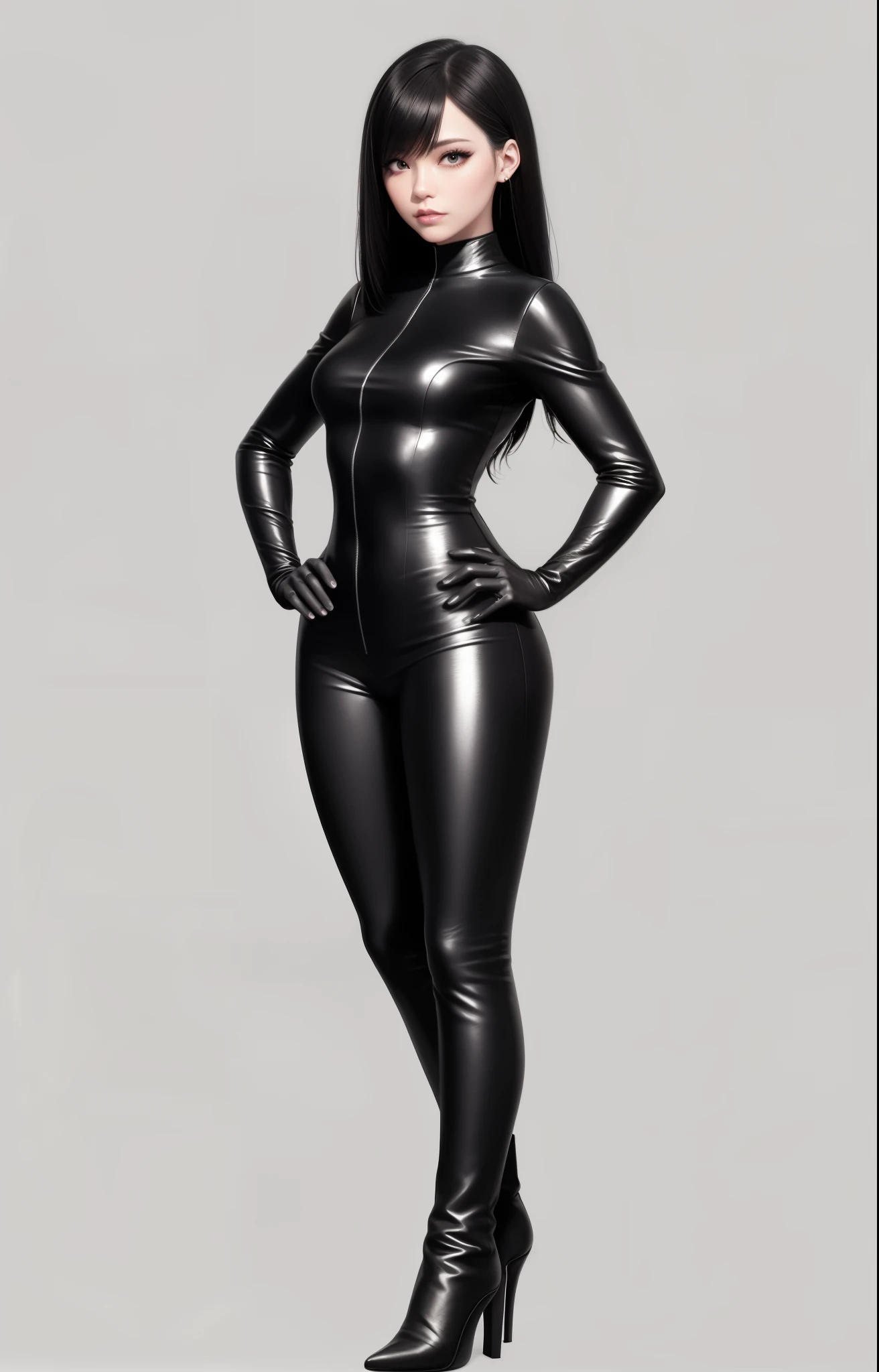 a woman in a black outfit and boots standing with her hands on her hips, beautiful full body concept art, by Oliver Sin, fashion concept art, detailed full body concept, rossdraws 1. 0, concept art | artgerm, style artgerm, by Yang J, rossdraws digital painting, style of artgerm, anime woman fullbody art