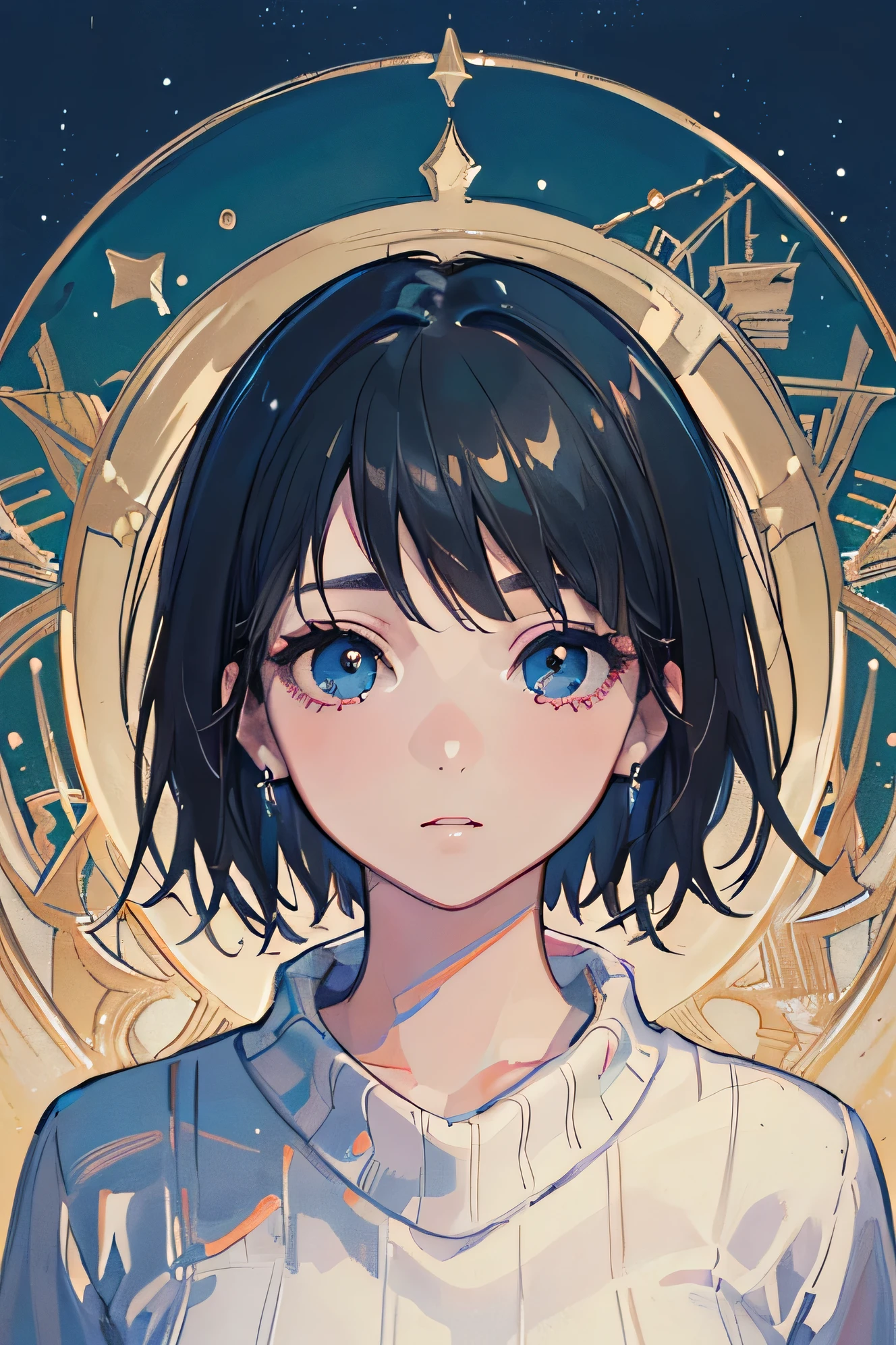(masterpiece:1.3), (8k, realistic, RAW photo, highest quality: 1.4), (1 girl), beautiful face, (realistic face), (black hair, short hair:1.3), beautiful hairstyle, realistic eyes, fine and beautiful eyes, (realistic skin), beautiful skin, (sweater), confused, charm, ultra high resolution, 超realistic, very detailed, golden ratio