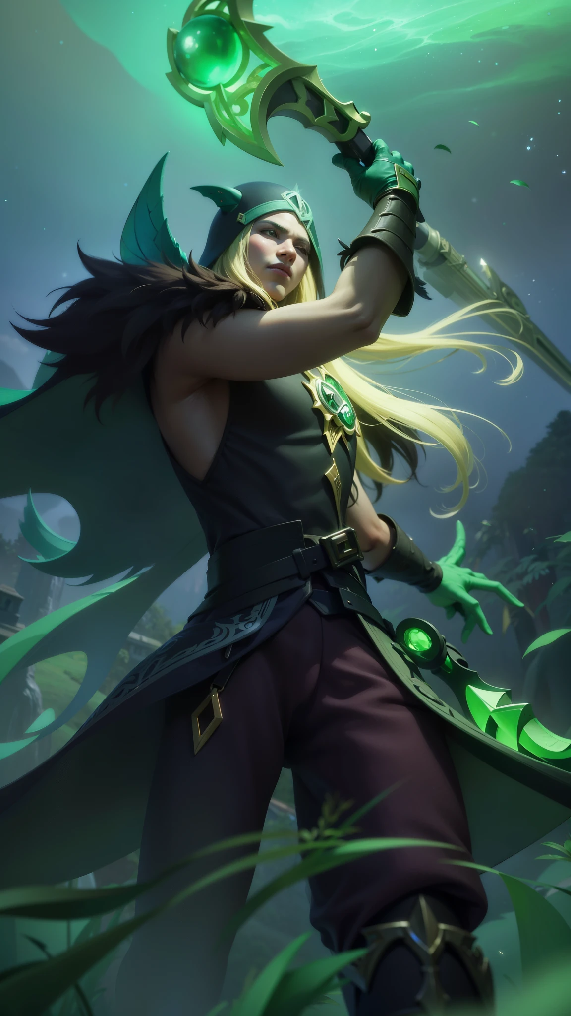 a close up of a person holding a sword in a field, amazing portrait of viego, inspired by Huang Shen, inspired by Shen Zhou, astri lohne, karthus from league of legends, stanley artgerm lau, 8 k hd wallpaperjpeg artifact, 8k hd wallpaperjpeg artifact, league of legends character art, a blonde emerald warrior.