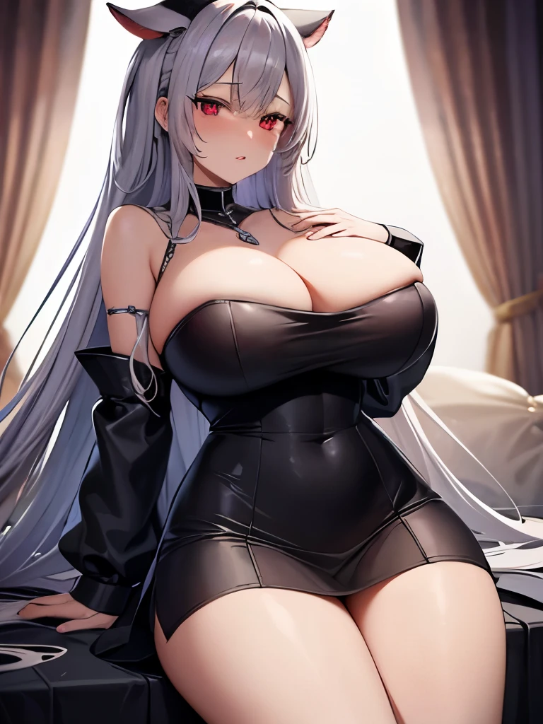 highest quality High resolution one young beautiful woman red eyes Beautiful gray hair medium perm cute soft girl Cat ear Seductive naked cow pattern underwear church nun cowgirl cosplay magic monastery robe breastfeeding service The huge breasts of a virgin killer with amazing charm Sexless breast milk gasp incest Estrus face