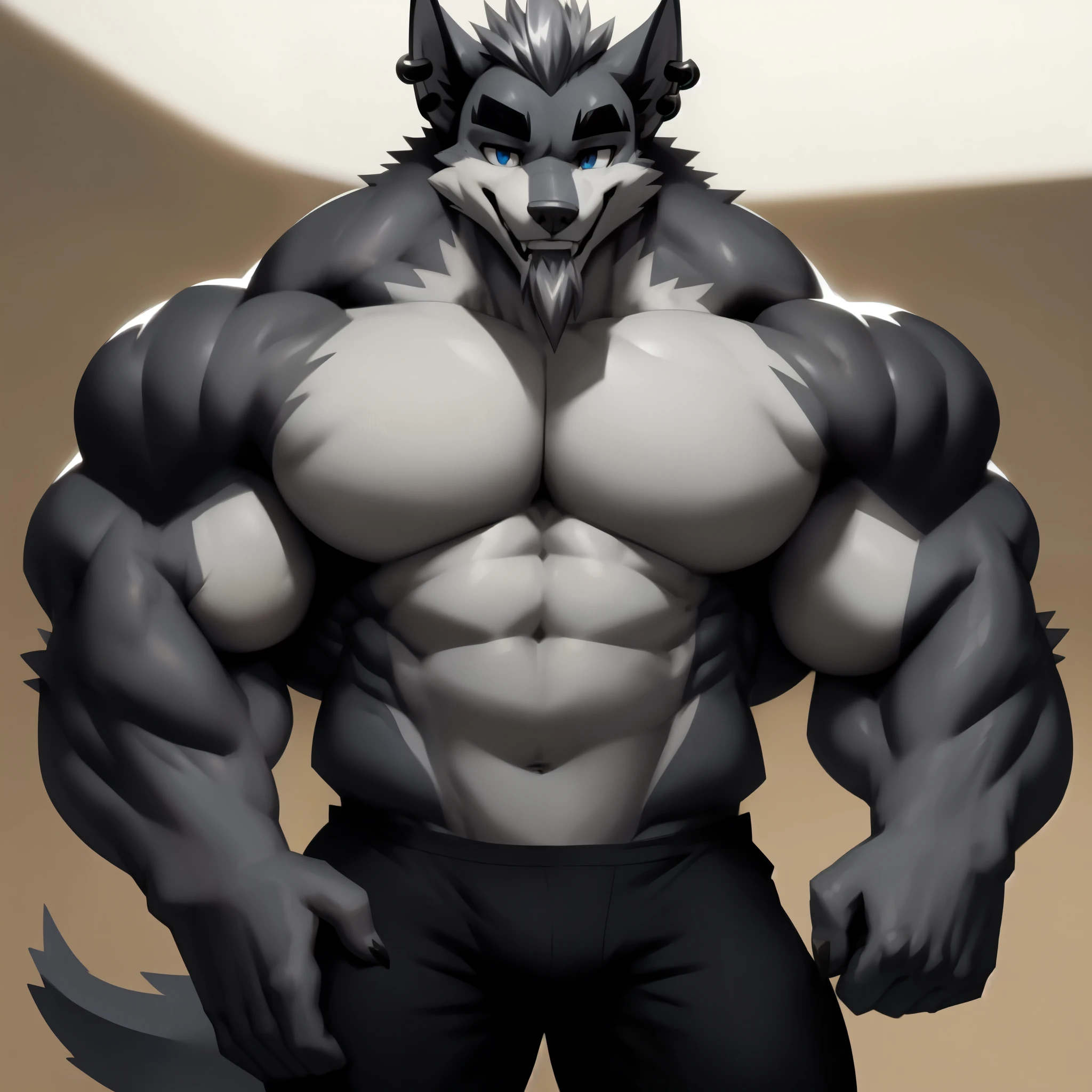 ((trending on E621, trending on Furaffinity digital media, trending on Artstation, trending on twitter , digital painting, digital media, digital paint, digital illustration, (masterpiece))) (((((((by_bigdad))))))), by takemoto arash, by_kuroma ,((((by_drks)))), by_ashendawger, by_kardie , BREAK ((((solo:1.3,Full body)))) ((((((anthro, anthrofield, (grey wolf)))))) | break | handsomeface,((((((elderlyface)))))), age_up_face , (((wildface)))))))), ((((((((charming)))))))) BREAK ((((((hyper_muscles:1.3)))))), (((detailed eyes,blue eyes))) | (((gray fur | finger claw | )))) | (((((((( gray hair | black eyebrow | short hair | black goatee hair | spiky_black_Ear_piercing))))))))) | BREAK (((((thick eyebrows))))) | BREAK (best quality | 8k | hi-res,((((((flat_color,))))))))))) BREAK (((perfect face))) | BREAK 2:3 ((high-angle view or ((dynamic angle)) or low-angle view or front view or quarter view)), ((dutch angle)), ((thongs)))) ,(((workout, Exercise))), (((gym_background, fitness_background)))
