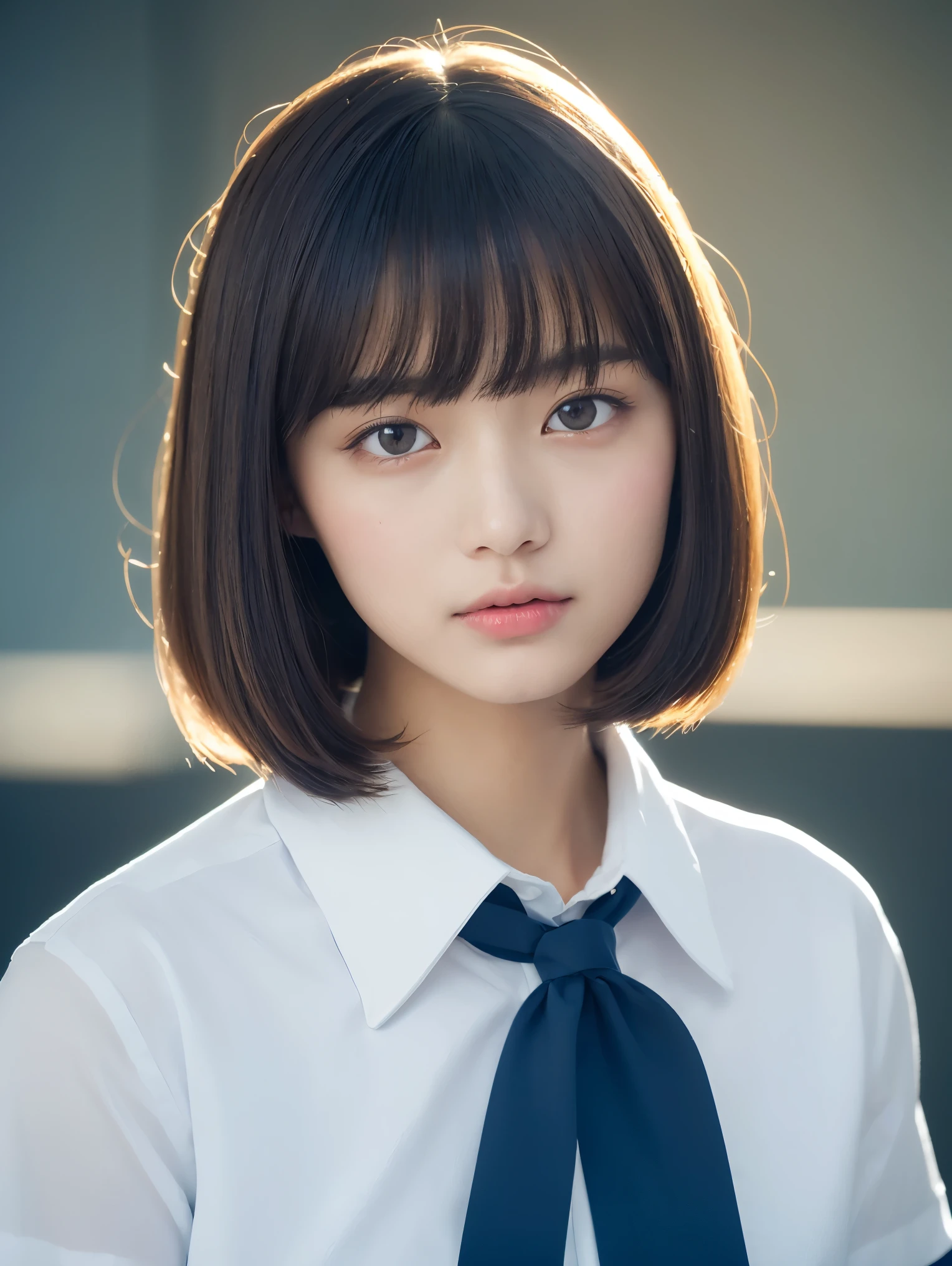 ((The background is a libraryの窓辺:1.3)) beautiful diffused light beautiful light Realistic three-dimensional feel waist shot high school uniform (beautiful high resolution:1.3) (beautiful and high quality eyes:1.2) Detailed and high quality eyelashes Beautiful and realistic eyelids Detailed and realistic eyes ((realistic lighting、highest quality、8k、masterpiece:1.3))、clear focus:1.2、1 girl、perfect beauty:1.4、、neat and clean clothes、White short sleeve school shirt Dark blue ribbon tie ((Very high quality beautiful straight bob hair:1.3)) The background is a library high school student 、beautiful breasts super detailed face、narrow eyes、double eyelid、cinematic lighting、realistic pictures、18-year-old、Face like a Japanese idol、angle of pull、、straight hair、see through bang Japanese Beautiful high-quality gradation ((The background is a libraryの窓辺:1.3))