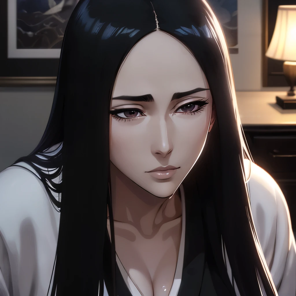 Retsu Unohana, professional artwork, Intricate Details, field of view, sharp focus, detailed painting, photorealistic lighting, trending on pixiv,(masterpiece:1.0),(best_quality:1.0), ultra high res, ultra-detailed, photography, 8K, HDR, highres, absurdres:1.2, Kodak portra 400, film grain, sharp focus, bokeh:1.2, lens flare, (vibrant_color:1.2), (((indoors, room, room details, standing, perfect anatomy standing))),
female mature, black hair, long hair, black eyes, large breasts, sports bra, hair intakes, 40yo,mature female,Beautiful Finger,Beautiful long legs,Beautiful body,Beautiful Nose,Beautiful character design, semi closed eyes, perfect face, looking at viewer, official art,extremely detailed CG unity 8k wallpaper, (Beautiful, large_Breasts:1.4), (beautiful_face:1.5),(narrow_waist), (solo:1.4), (upper body, half body shot),