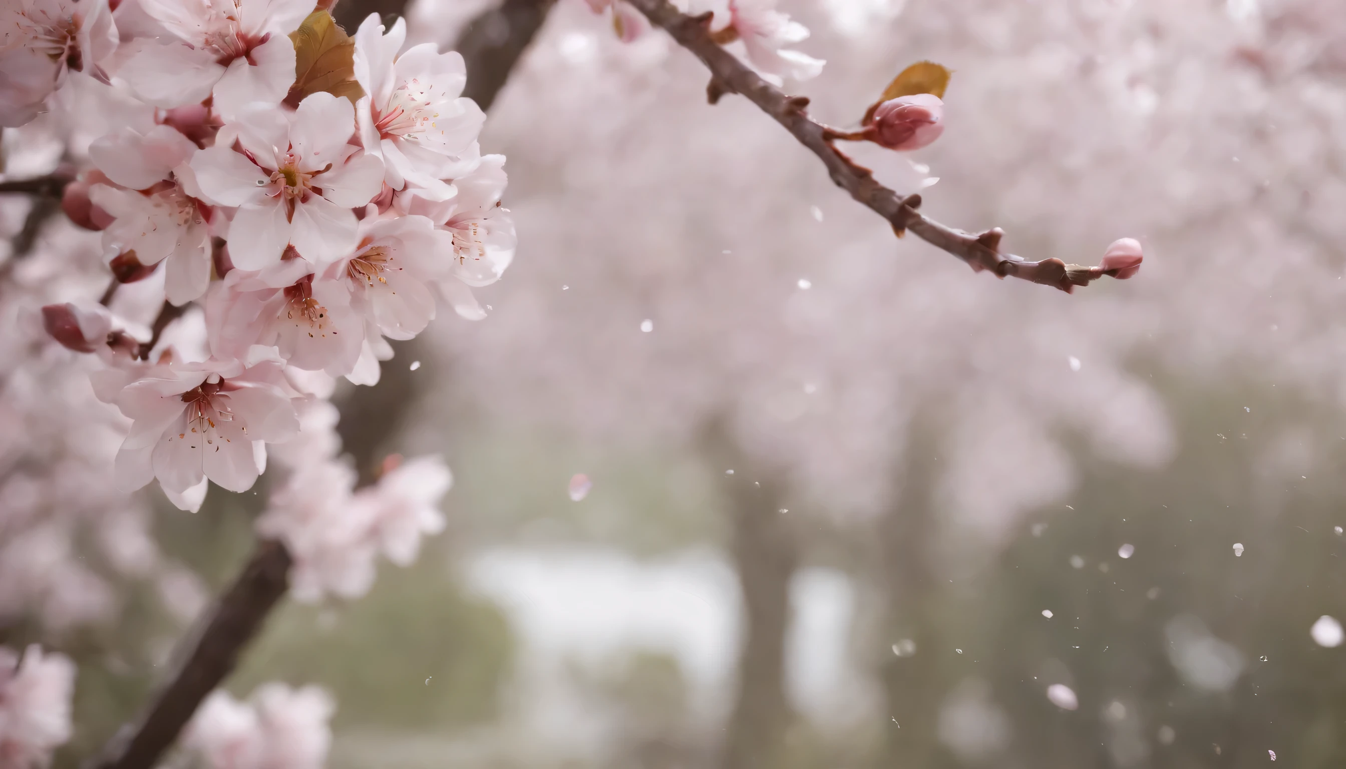 (Highly detailed CG Unity 8k wallpaper、masterpiece、highest quality、Super detailed)、(best lighting、best shadow、very delicate and beautiful)、highest quality、8k、Detailed facial depiction、masterpiece、highest quality、clear image quality、
Photo of cherry blossom petals wet in the rain。
