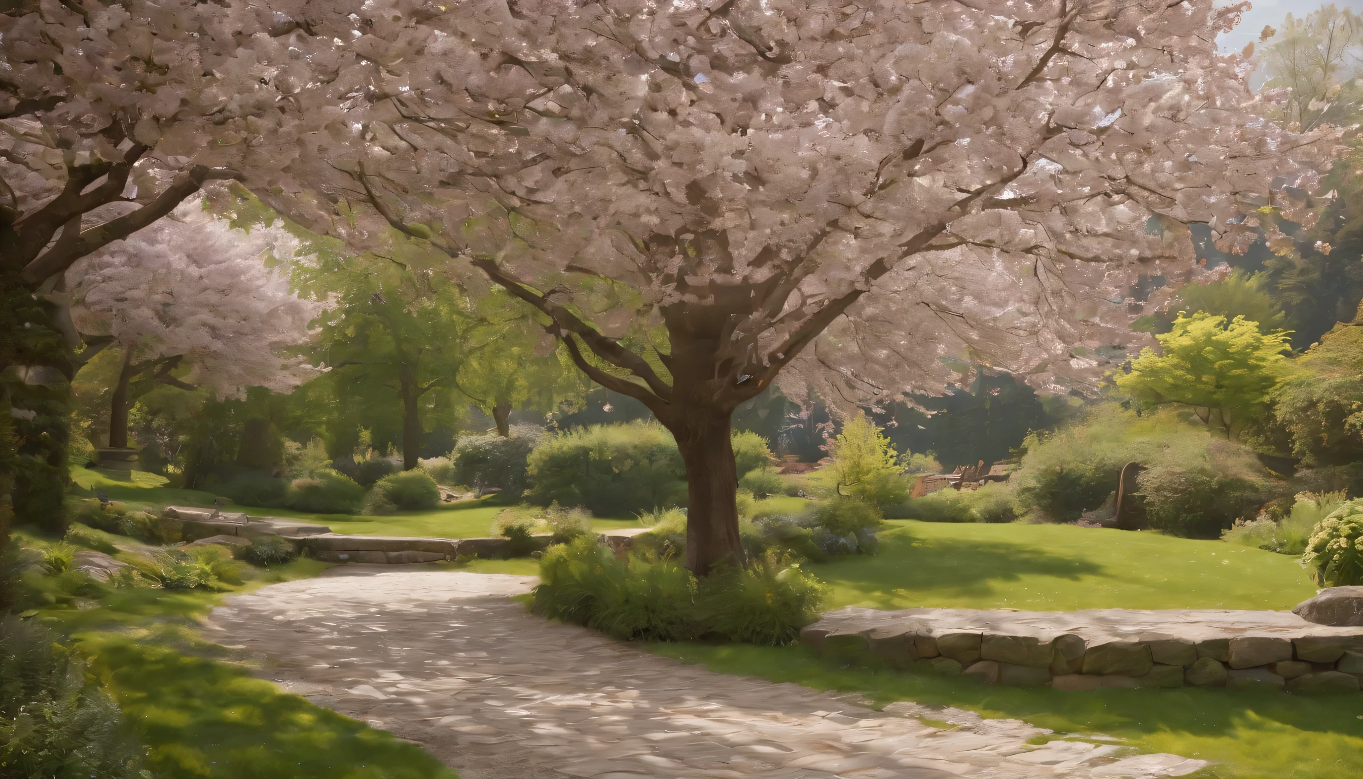 (Highly detailed CG Unity 8k wallpaper、masterpiece、highest quality、Super detailed)、(best lighting、best shadow、very delicate and beautiful)、highest quality、8k、Detailed facial depiction、masterpiece、highest quality、clear image quality、
Panoramic photos of parks and gardens with cherry blossoms in full bloom。