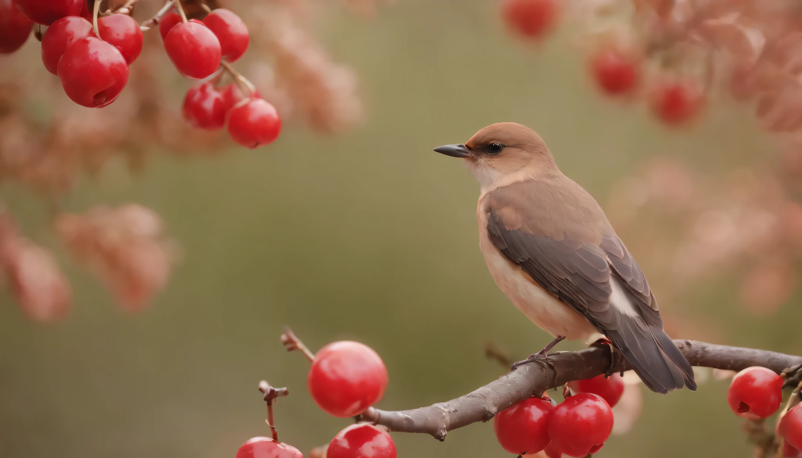 (Highly detailed CG Unity 8k wallpaper、masterpiece、highest quality、Super detailed)、(best lighting、best shadow、very delicate and beautiful)、highest quality、8k、Detailed facial depiction、masterpiece、highest quality、clear image quality、
Photo of a bird perched on a cherry tree。