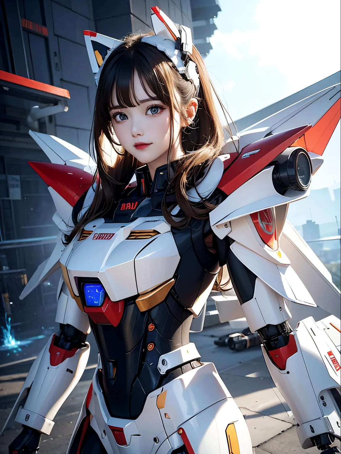 Super detailed, advanced details, high quality, 最high quality, High resolution, 1080P, hard disk, beautiful,(gundam),beautifulサイボーグの女性,Mecha cyborg girl,battle mode,Mecha body girl,彼女は未来的なgundamメカを身に着けています,Full body view from the front