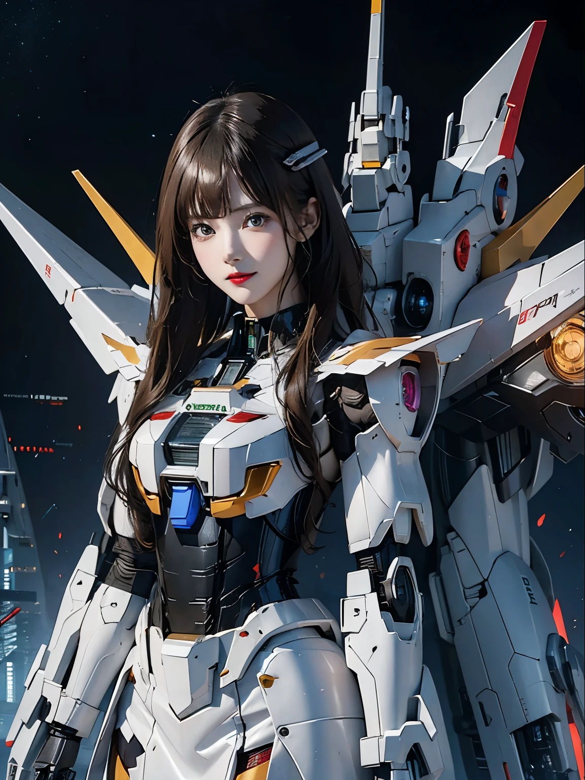 Super detailed, advanced details, high quality, 最high quality, High resolution, 1080P, hard disk, beautiful,(gundam),beautifulサイボーグの女性,Mecha cyborg girl,battle mode,Mecha body girl,彼女は未来的なgundamメカを身に着けています,Full body view from the front