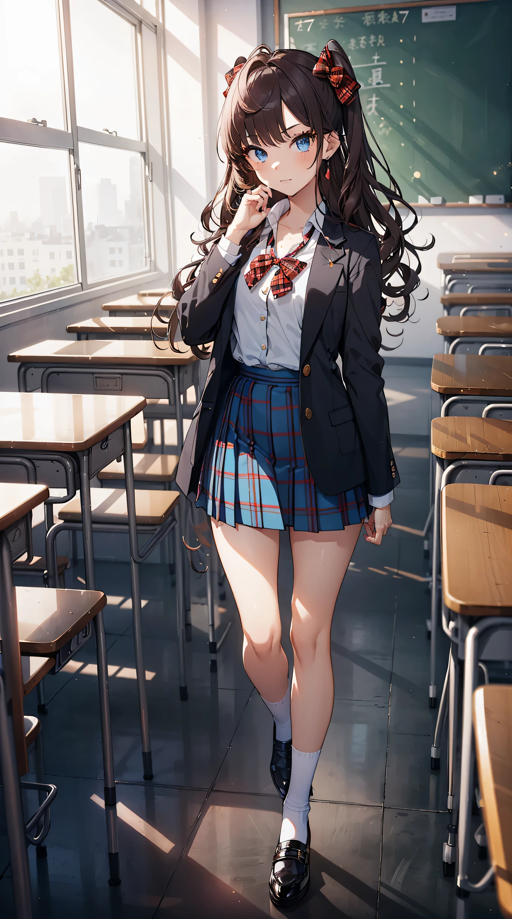 Obra maestra, Mejor calidad, high resolution, Ichinose Shiki, idol master, pelo largo, dos lados hacia arriba, lazo para el pelo, ahogo, pechos medianos, pendientes, uniforme escolar marinero, fondo de paisaje escolar, aula (Please draw a single Una chica caminando in a aula school :1.3) ((1 chica)), (Solo, rostro,-yeld:2. un estudiante de secundaria. Extremidades completas, dedos completos, ((culo perfecto con los dedos, ingle, ojos perfectos, American jacket Japanese uniform girl ((blusa blanca con cuello formal, chaqueta azul, falda a cuadros azul, lazo a cuadros rojos en la blusa)) (detailed lighting), (antecedentes detallados), (en la zona escolar), ((vista de cuerpo completo)), ((de pie)), ((piernas)), zapatos uwabaki. hermosa chica soltera (Una chica), Toma de cuerpo completo. El fondo es la escuela., cuerpo delantero ((caminando, de pie)). pretty eyelashes, constituir, ojos electricos, ((zapatos perfectos))
