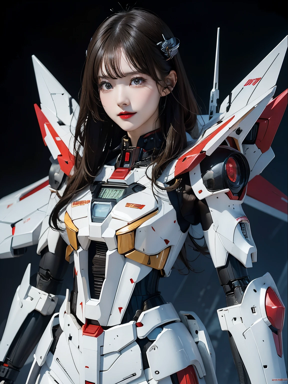 Super detailed, advanced details, high quality, 最high quality, High resolution, 1080P, hard disk, beautiful,(gundam),beautifulサイボーグの女性,Mecha cyborg girl,battle mode,Mecha body girl,彼女は未来的なgundamメカを身に着けています,Full body view from the front