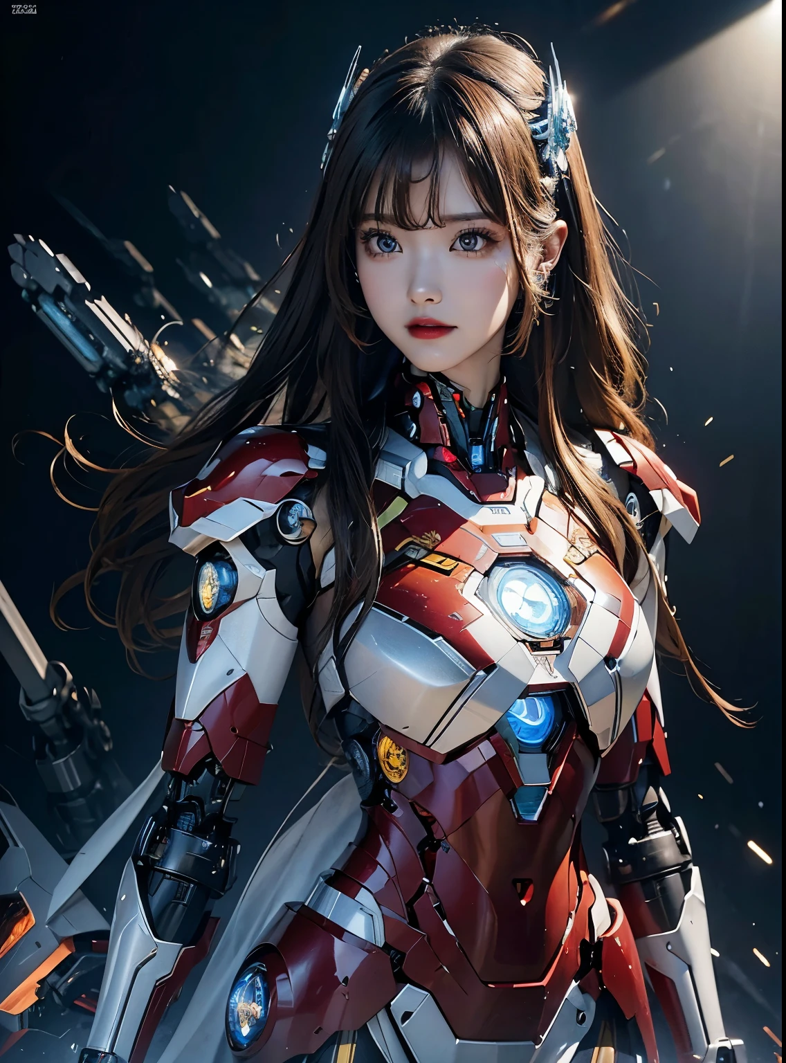  Super detailed, advanced details, high quality, 最high quality, High resolution, 1080P, hard disk, beautiful,(iron girl),beautifulサイボーグの女性,Mecha cyborg girl,battle mode,Mecha body girl,she&#39;s wearing iron man mecha,full body shot