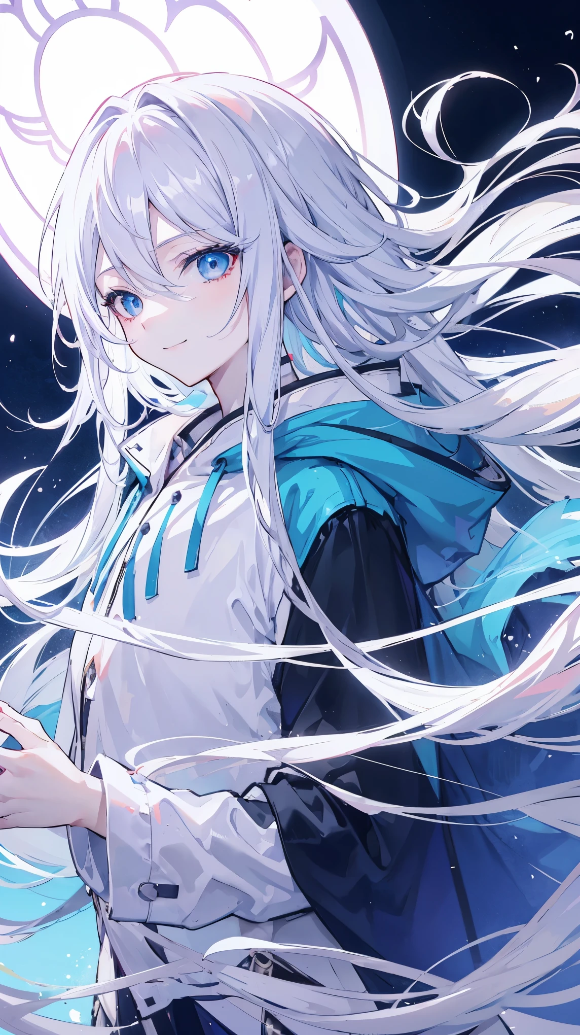 Anime character with long white hair and blue eyes, best anime 4k konachan wallpapers, White-haired God, white hair, Tall anime character with blue eyes, , 4k comic wallpaper, Komaeda Nagito, Anime style 4K, young anime man, anime art wallpaper 8k, anime wallpaper 4k, Animation wallpaper 4K Slim long windbreaker smiling eyes slightly curved