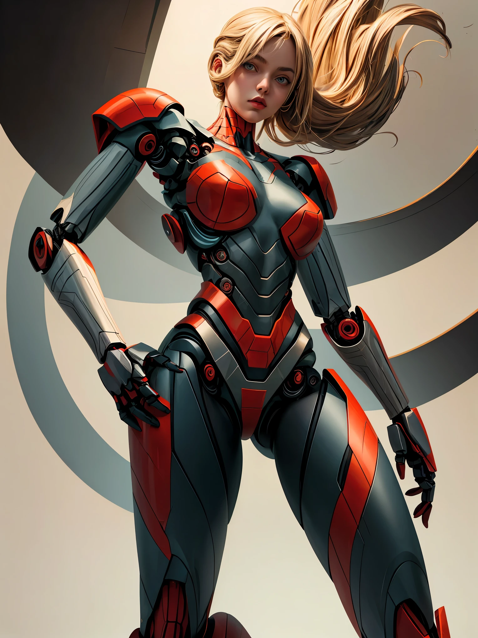 fullbody shoot，dynamic pose，(masterpiece, best quality:1.2), A digital illustration of a robotic superhero girl ，abstract,UHD，anatomically correct，solo