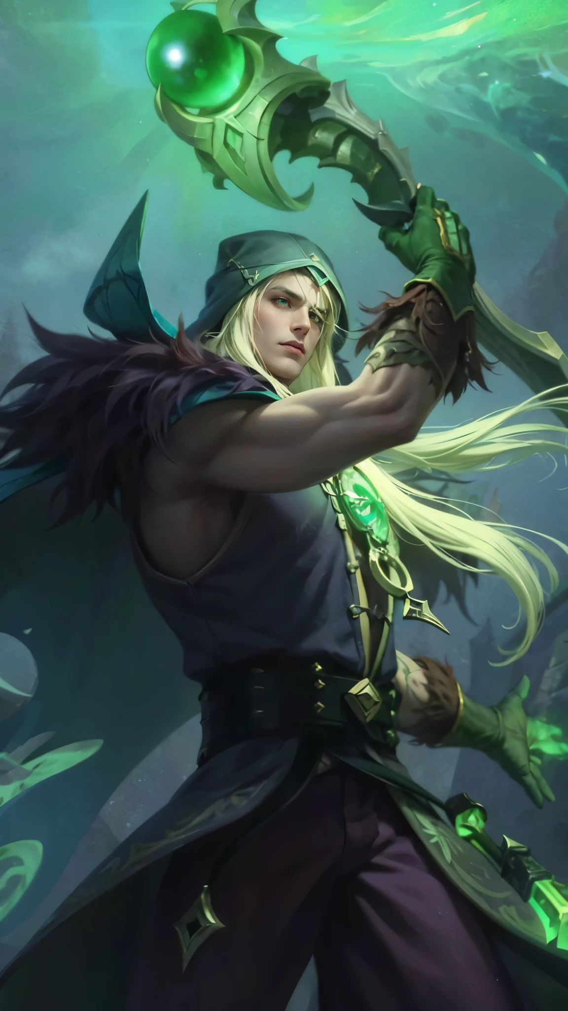 Best quality, masterpiece, detailed skin texture, detailed clothes texture, detailed face, super detail, 8k, intricate detail, 1 boy, The color doesn't change, Muscle guy, 1 guy, green eyes, a close up of a person holding a sword in a dark room, heise jinyao, astri lohne, inspired by Huang Shen, male vampire of clan banu haqim, zhongli from genshin impact, alucard, casimir art, keqing from genshin impact, karthus from league of legends, skinny male fantasy alchemist.