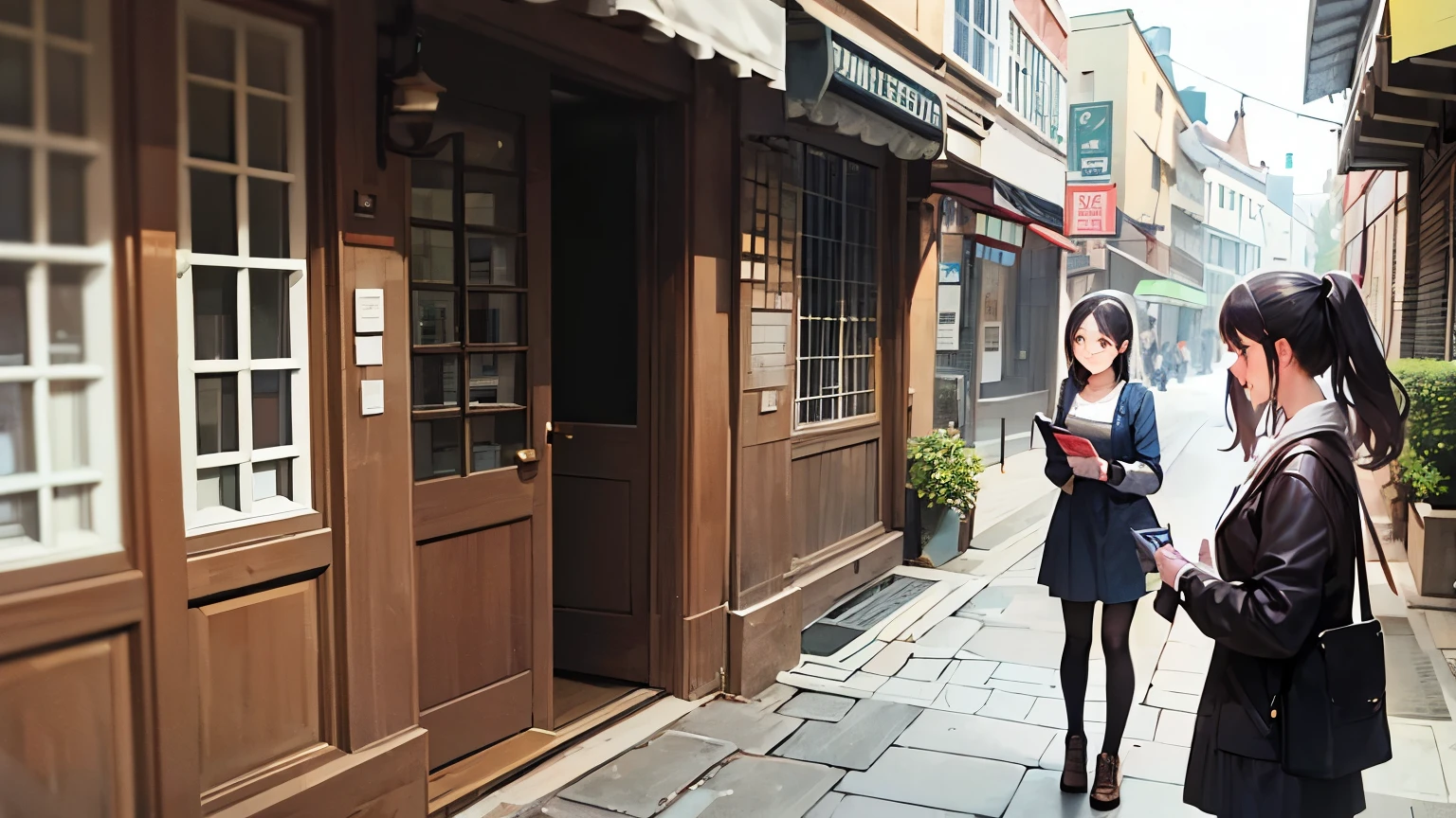 people in street looking in smartphone