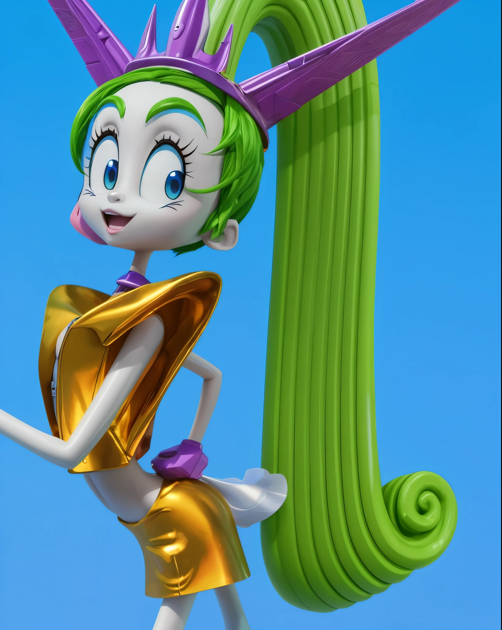 a close up of a cartoon character with a green hair, pixie character, cartoon key frame rendering, iconic character with high detail, jet planes, character posing, show rendering, close up view, animated character, 4k acetate render, the jet planes, pixie, zbrush color rendering, 3D character, 3D character, cartoon character, advertising render, 2D KG