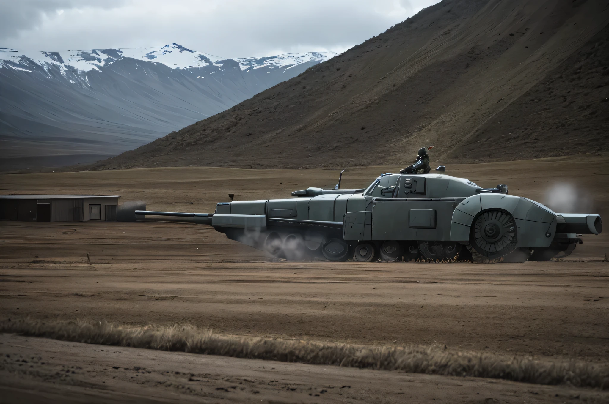 movie film shot, Extreme Wide Shot, battlefield, Inspired by World War II, soldier,