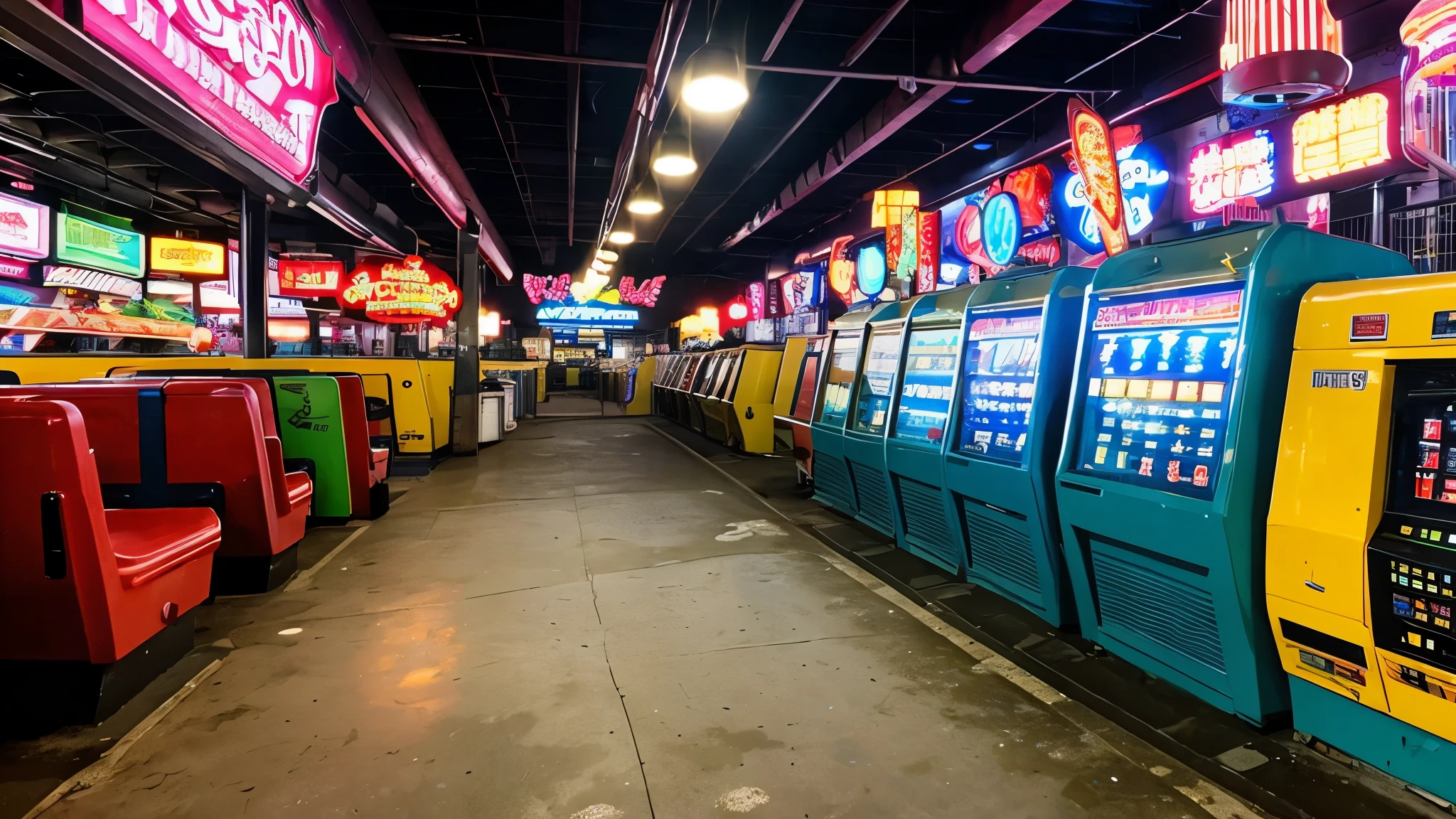 Dirty all-you-can-eat corner inside a huge amusement facility
