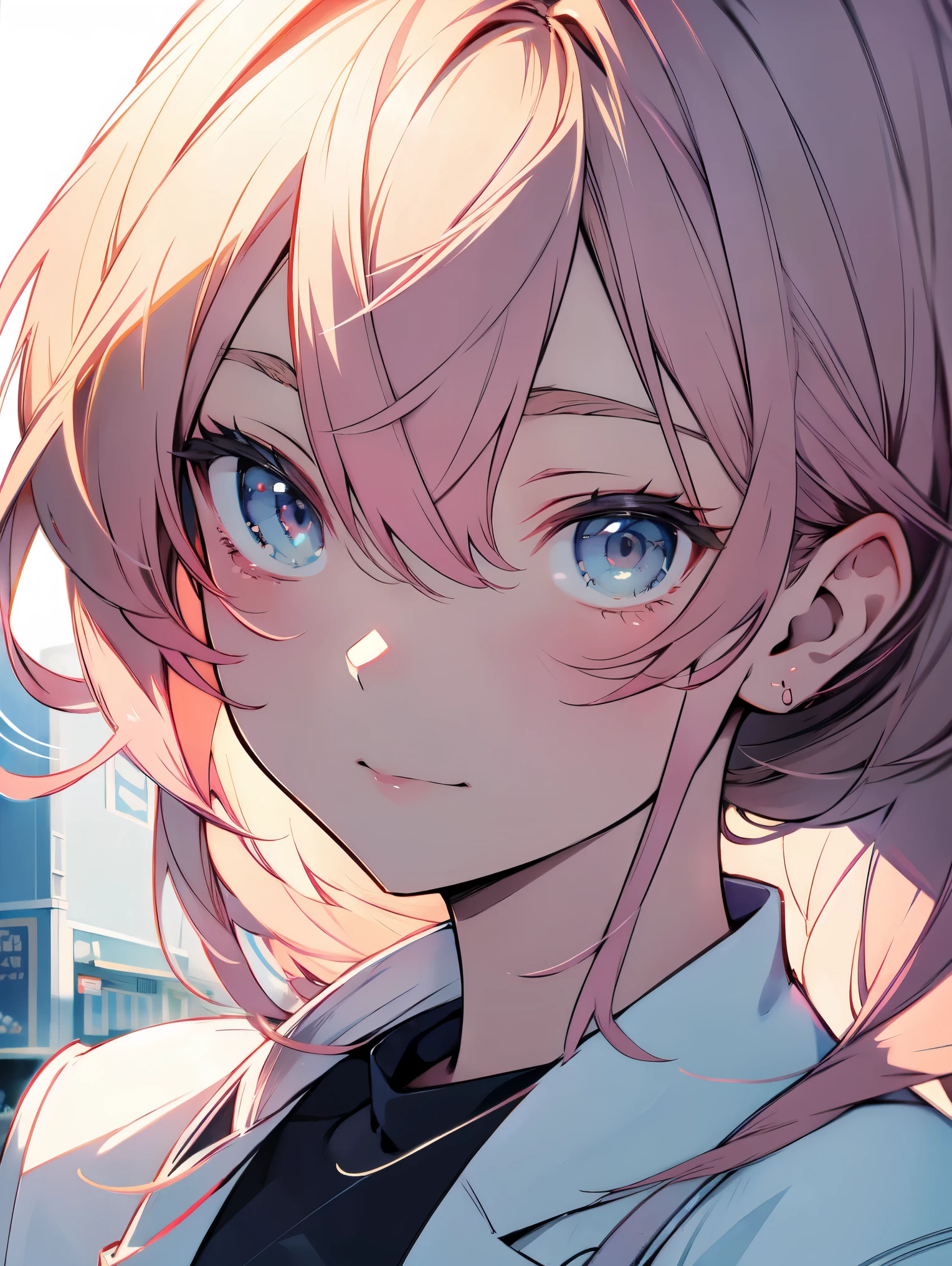 (highest quality:0.8),, (highest quality:0.8), perfect anime illustration, Extreme close-up portrait of a pretty woman walking in the city