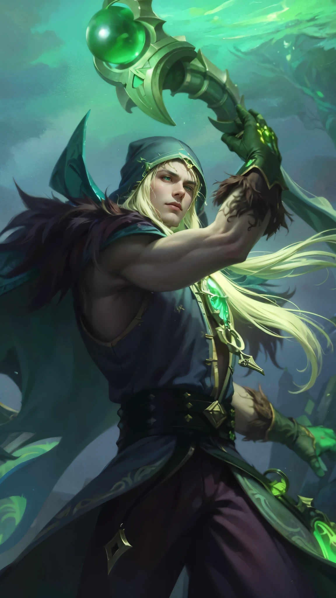 Best quality, masterpiece, detailed skin texture, detailed clothes texture, detailed face, super detail, 8k, intricate detail, 1 boy, The color doesn't change, Muscle guy, 1 guy, green eyes, a close up of a person holding a green light, stanley artgerm lau, by Yang J, inspired by Huang Shen, portrait of fin wildcloak, skinny male fantasy alchemist, astri lohne, heise jinyao, mohrbacher, amazing portrait of viego, stanely artgerm, by ruan jia and stanley artgerm.