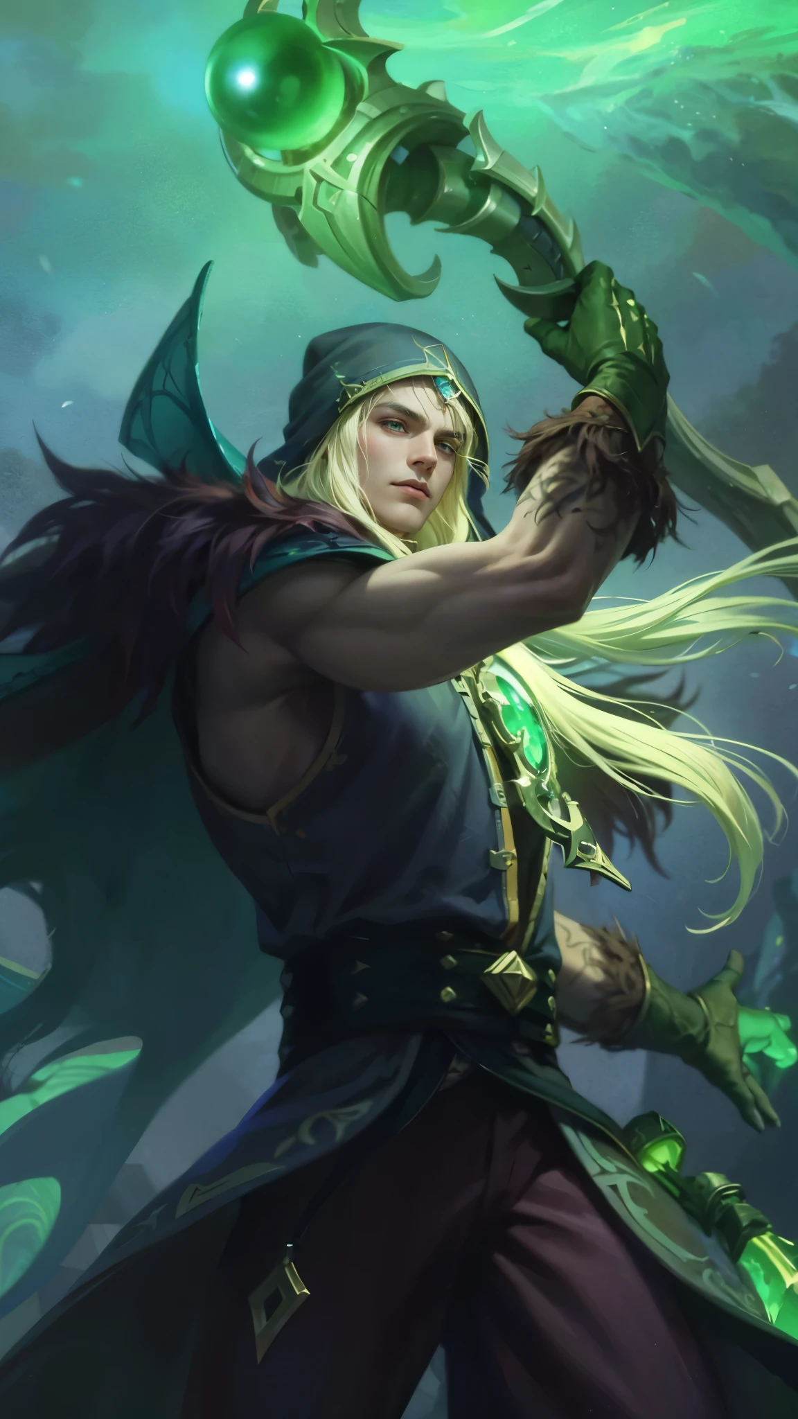 Best quality, masterpiece, detailed skin texture, detailed clothes texture, detailed face, super detail, 8k, intricate detail, 1 boy, The color doesn't change, Muscle guy, 1 guy, green eyes, a close up of a person holding a green light, stanley artgerm lau, by Yang J, inspired by Huang Shen, portrait of fin wildcloak, skinny male fantasy alchemist, astri lohne, heise jinyao, mohrbacher, amazing portrait of viego, stanely artgerm, by ruan jia and stanley artgerm.