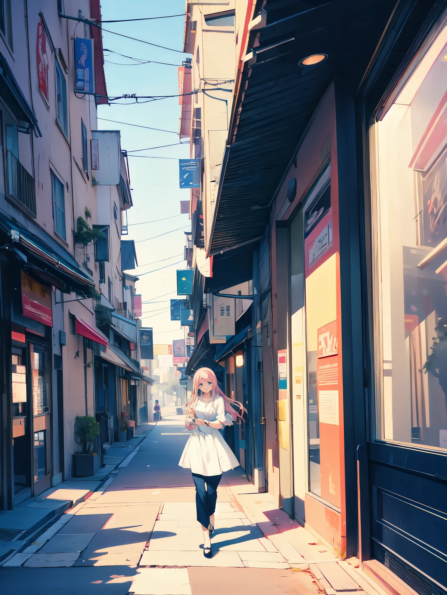 (highest quality:0.8),, (highest quality:0.8), perfect anime illustration, Extreme bust up portrait of a pretty woman walking in the city