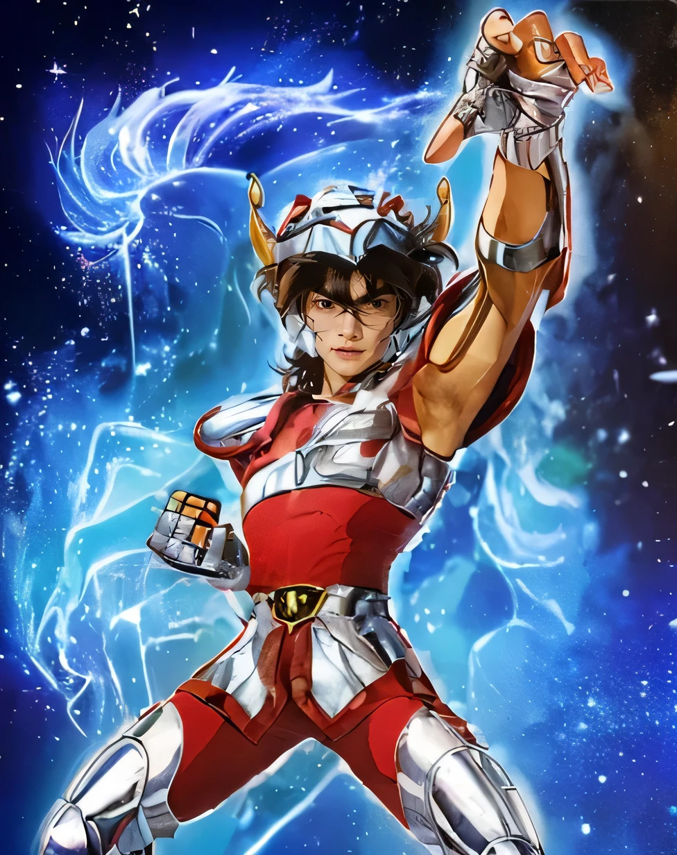 (8K, RAW- photos, best quality, masterpiece :1.2), (realisticlying, photograph realistic : 1.4),handsome man as saint seiya