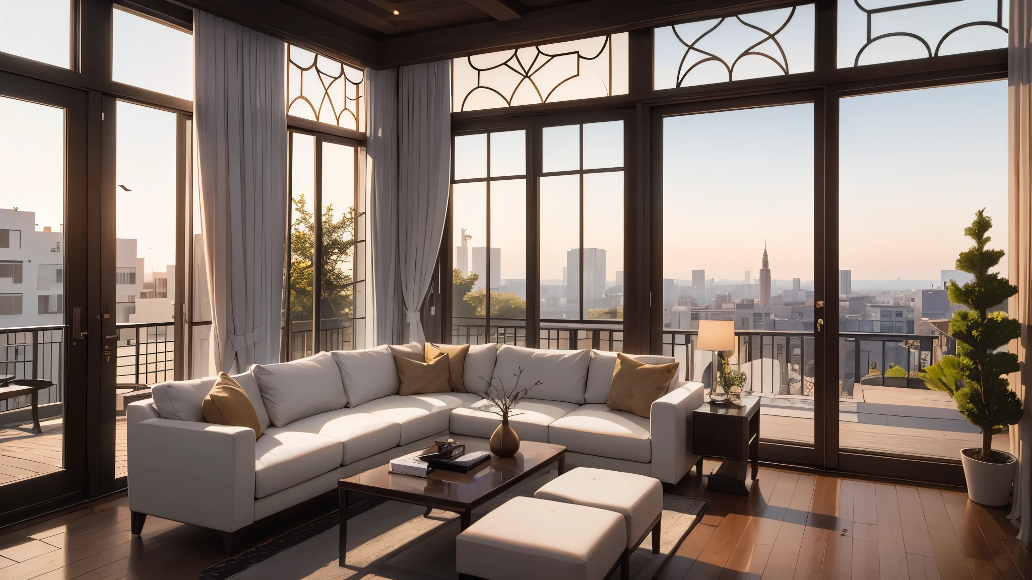 you are a famous interior designer、I was asked to create a 3D image of a large modern room.。. Create a harmonious environment with modern and minimalist furniture. Including garden interior.