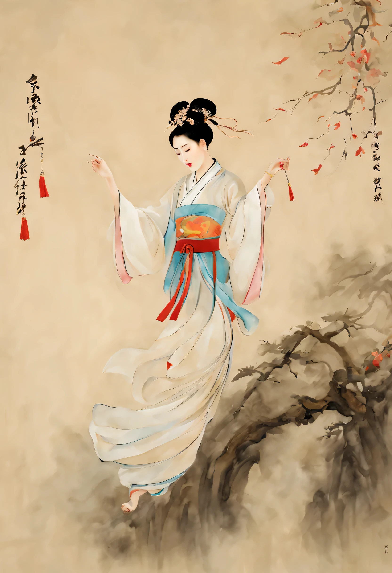 Chinese ancient style，ancient painting，dancer，clean background，best quality