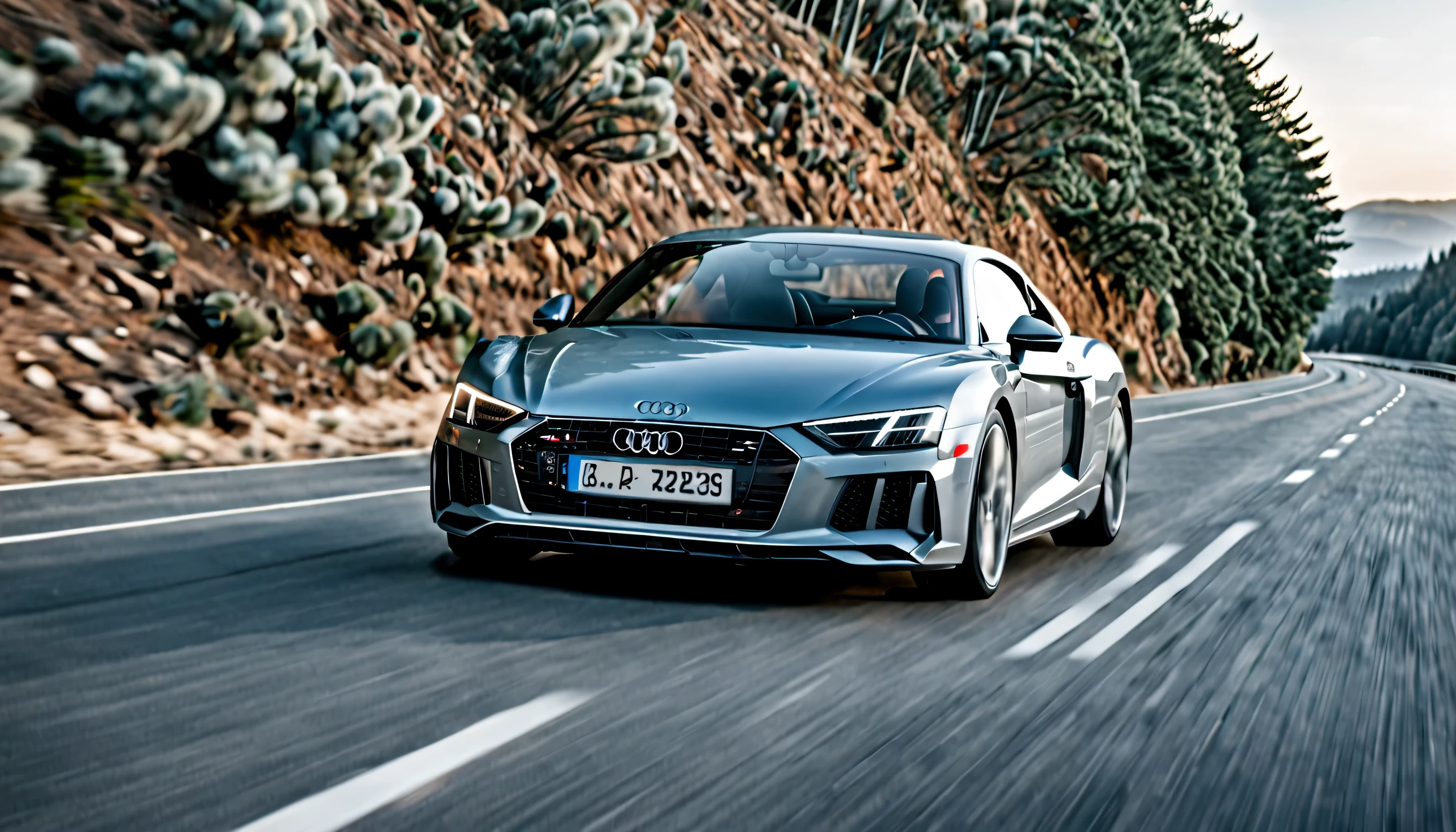 An Audi car driving on the road