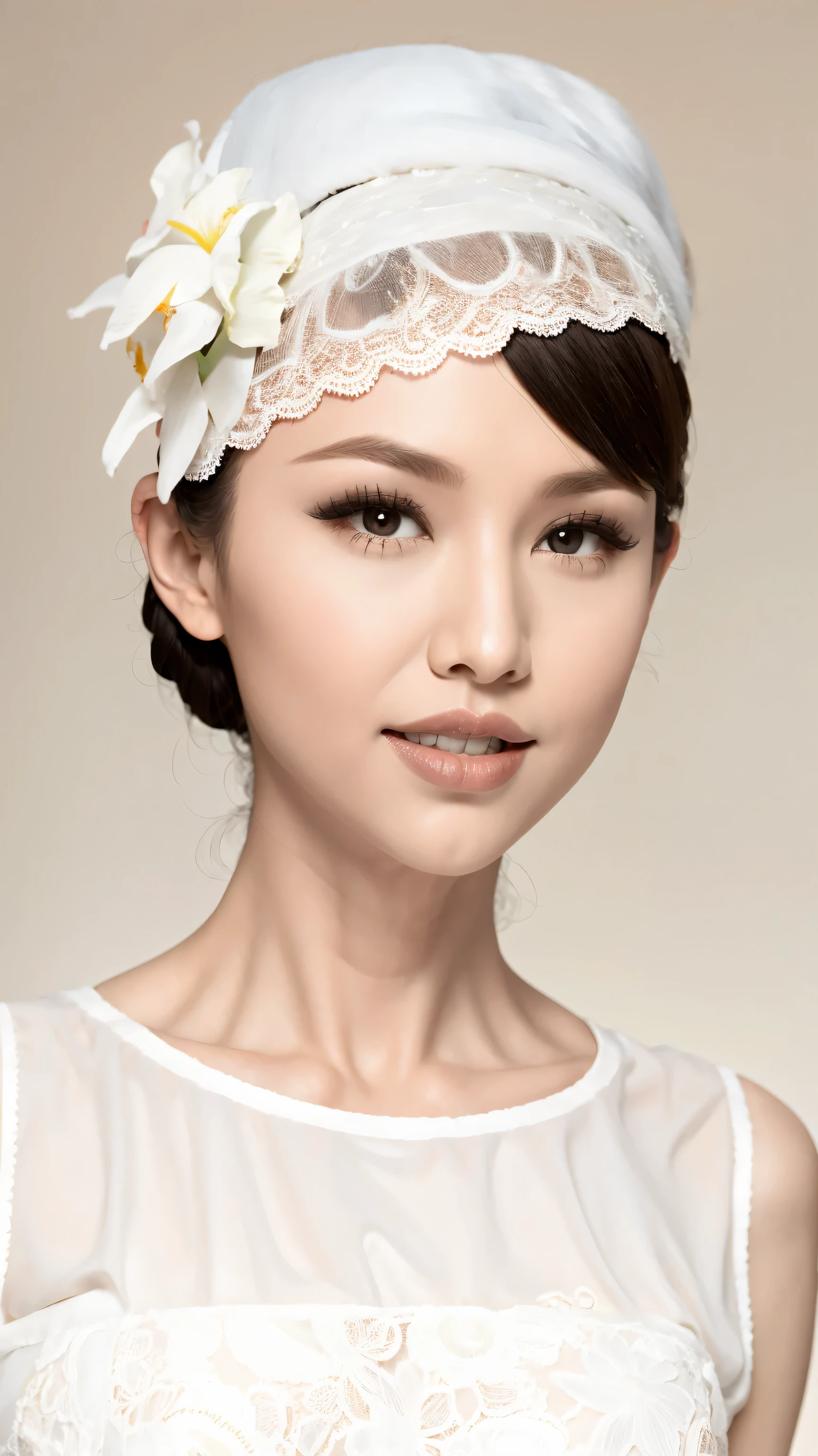 fashion model 20 years old [[[[close up]]]], [[[[neck]]]], [[[[Shoulder]]]], perfect eyes, perfect iris，perfect lips，perfect teeth，Perfect skin，White skin，Soft headlight，High Density Imaging Review，Face slimming type，slender nose，long black hair，（Face is clear and delicate），((white lace underwear))，((Sexy))，The background is the bedroom，big bed，best quality，masterpiece，（pastel colors：1.2）