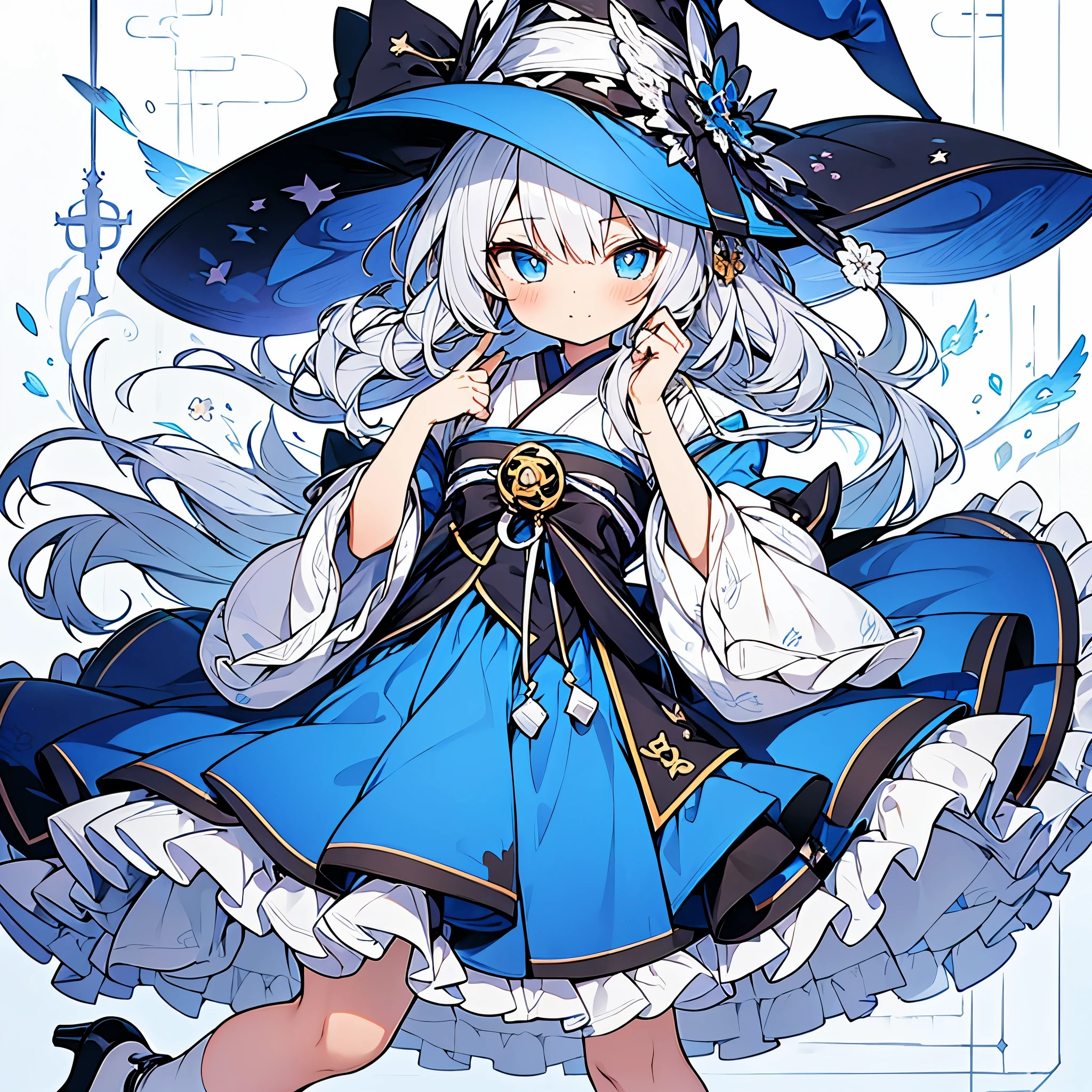 1boy,solo,Beautiful boy cross-dressing,cute face,
boy dressed as cute girl,boy cuter than girl,
silver long hair,blue eyes,blue ribbon,witch-boy,
blue high heels,frilly hat,pattern print tights,
gothic lolita kimono,witch kimono dress,
Japanese sleeves,luxurious obi,Emblem of the Great Whore of Babylon,