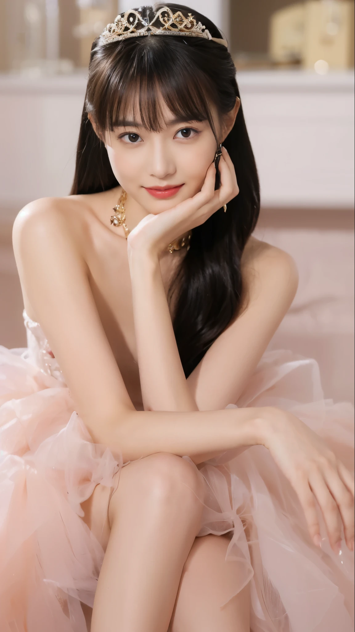 ((Masterpiece, Top image quality, high resolution、alone、skin shiny))(on the table, best quality, actual, super detailed, meticulous, high resolution, 8k wallpaper), Close-up portrait of a beautiful woman, like, smiling, light brown messy hair, Perfect dynamic composition, 美丽meticulous的眼睛, Just like the cover of a fashion magazine, on campus,wearing gold glasses