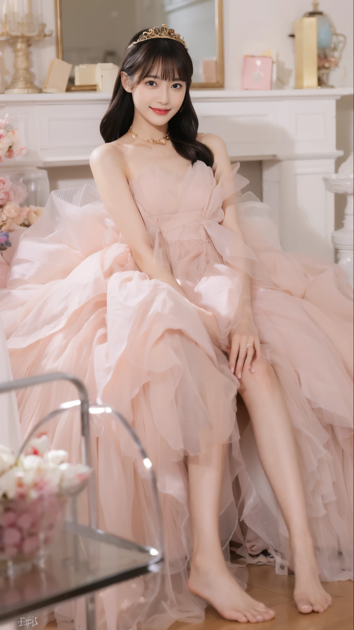 ((​Masterpiece, Top image quality, high resolution、alone、skin shiny))(on the table, best quality, actual, super detailed, meticulous, high resolution, 8k wallpaper), Close-up portrait of a beautiful woman, like, smiling, light brown messy hair, Perfect dynamic composition, 美丽meticulous的眼睛, Just like the cover of a fashion magazine, on campus，wearing gold glasses