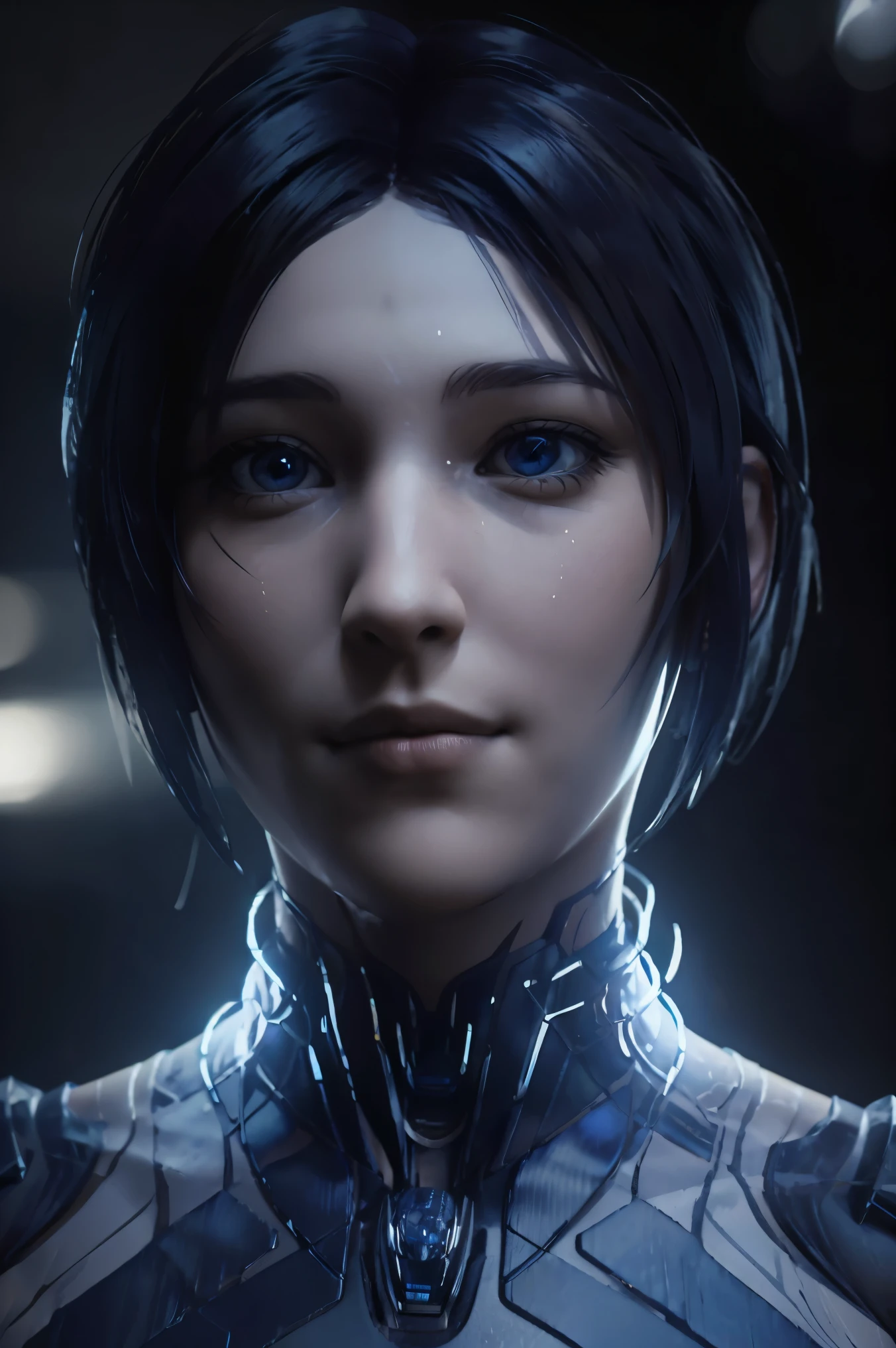 Smiling Cortana. photorealism. unreal engine. 3D model. Ultra high quality textures