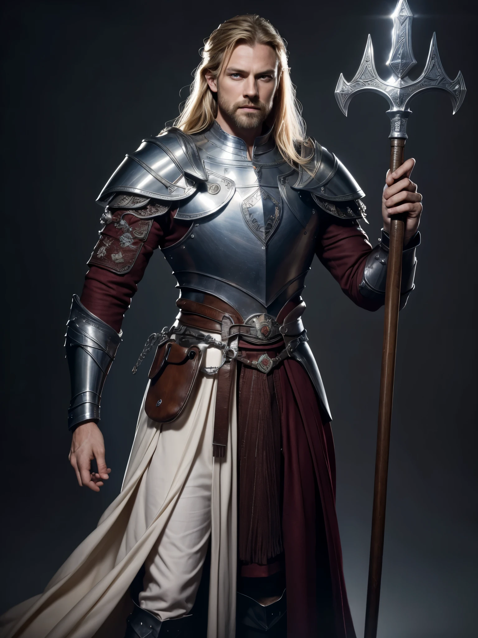 (masterpiece:1.3), (8K、photorealistic, Raw photo, best quality:1.4), (British men), Powerful face, (thick eyebrows), (Strong jaw and stubble), fearless smile, luxury suit, dark blonde long hair, powerful blue eyes, muscular body, ((The Legend of King Arthur)), ((Legendary armor)), ((perfect ???????)), (high detail skin: 1.2), (((wonderful excalibur))), ((accurate hands, precise fingers, 5 fingers)), (great muscles)、((British castle at daytime, tower of london, windsor castle, Edinburgh Castle)), draw your sword and prepare it, sharp focus, contrast lighting, fine skin, high resolution 8k, crazy details, realistic, professional photography, 8k UHD, Single-lens reflex camera, soft light , high quality, film grain, Fujifilm XT3