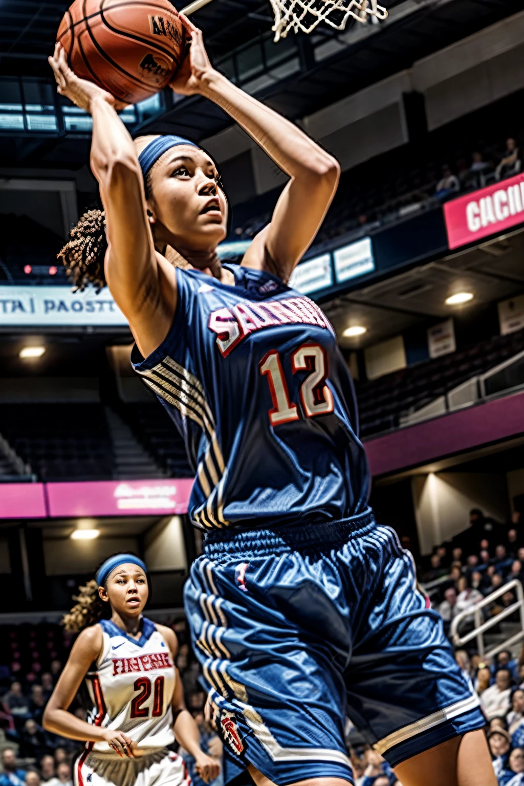 Women's basketball player shooting a layup