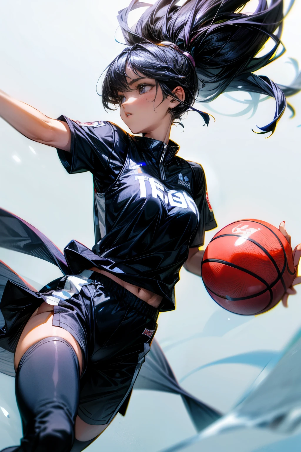 Women's basketball player shooting a layup