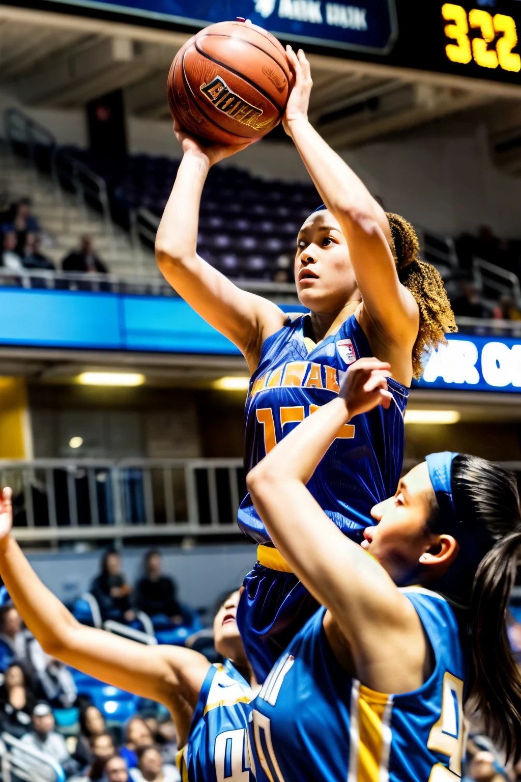 Women's basketball player shooting a layup
