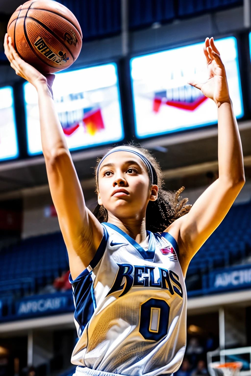 Women's basketball player shooting a layup