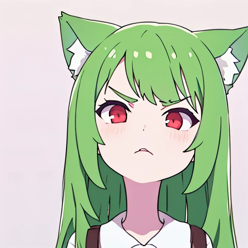 (masterpiece, best quality:1.2), Emoticon packages, !!,##,angry，red eyes，green hair，cat ears