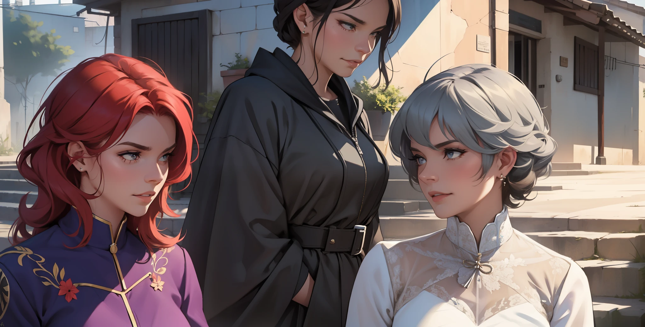 There are only two middle-aged ladies, they are 50 years old., They look at each other and talk, they are rivals. The two ladies are 50 years old. (concervar el fondo)