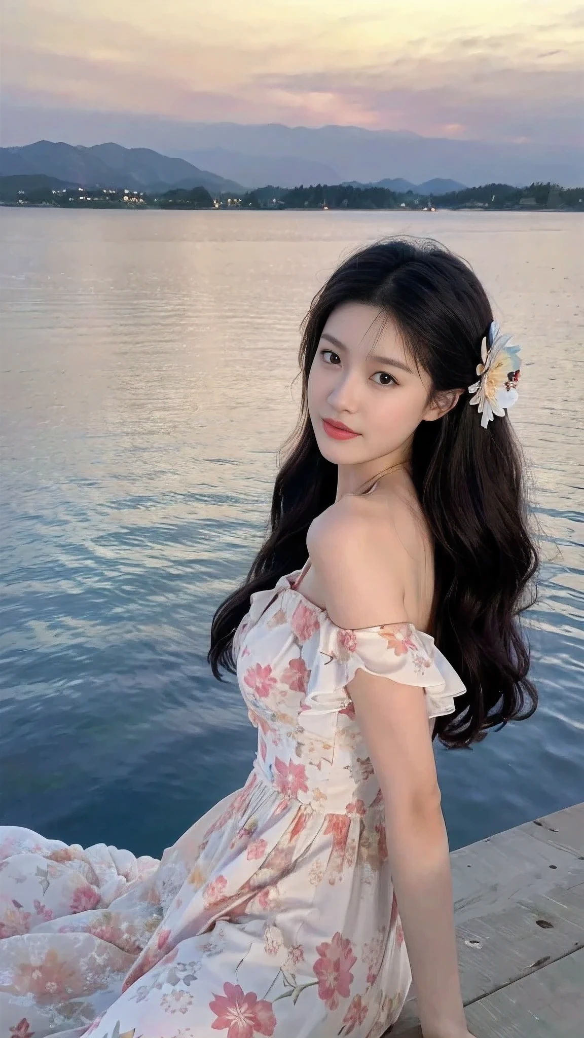 Arad woman wearing floral dress sitting on the pier, beauty buried, Urzans, 肖像照片 Profile picture, yanjun cheng, The album cover, Samu rice paste, 头像Profile picture, Shin Jinying, Xintong Chen, korean girl, nakamoto universe, Profile picture, cute and beautiful, Beautiful young Korean woman
