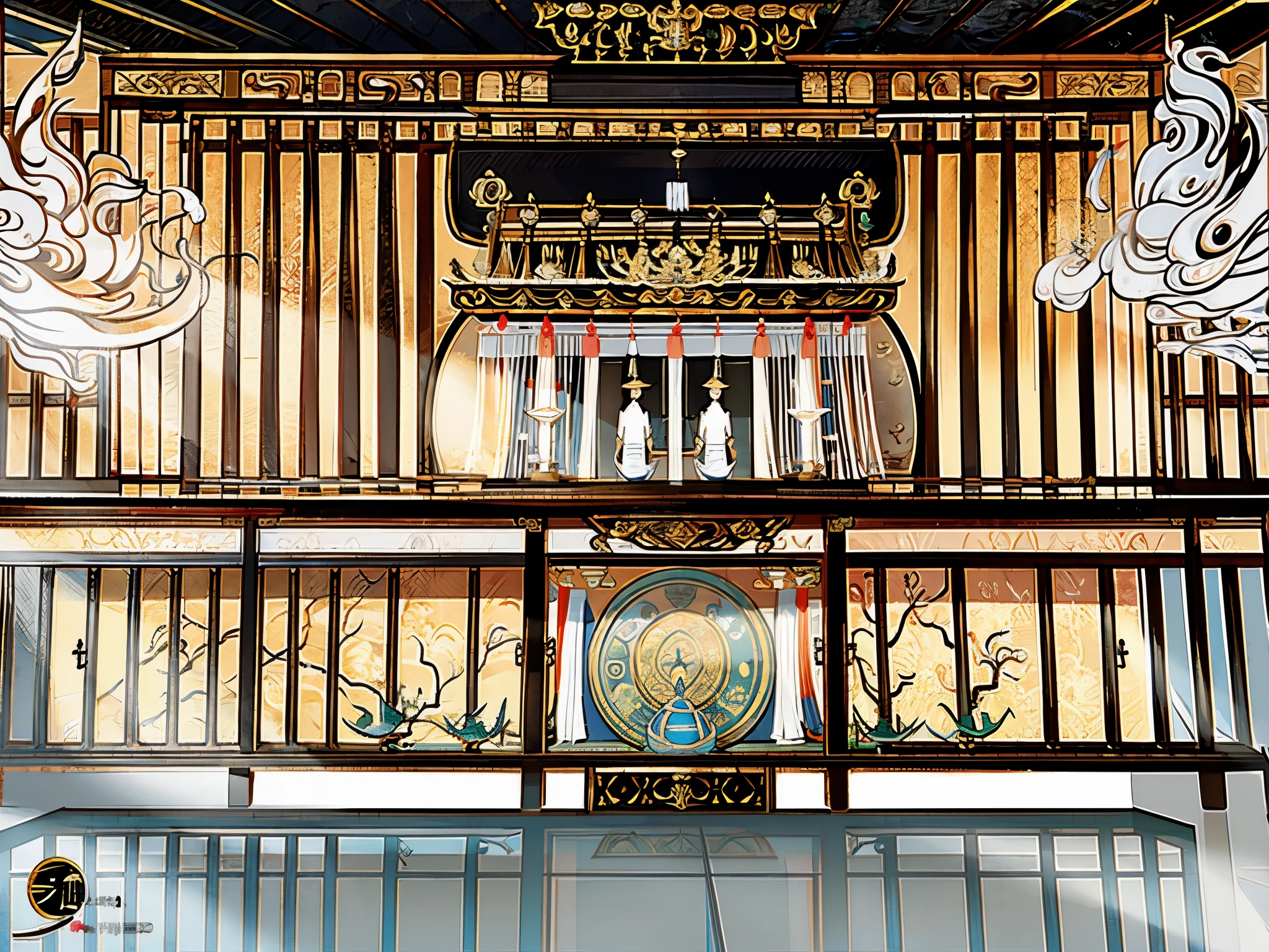 an ancient chinese painting, Interior of the Royal Palace,comic style