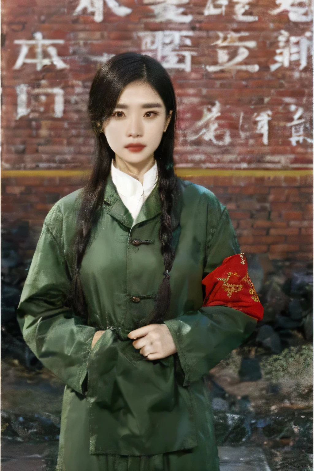 Alafid woman standing in front of brick wall, xue han, zhuoxin ye, Qiu Fang, Lu Ji, inspired by Gu Zhengyi, wei wang, Wu Liu, inspired by Wu Shixian, wang liang, author：Zhang Sengyao, song nan li, Inspired by Liu Haisu, li zixin