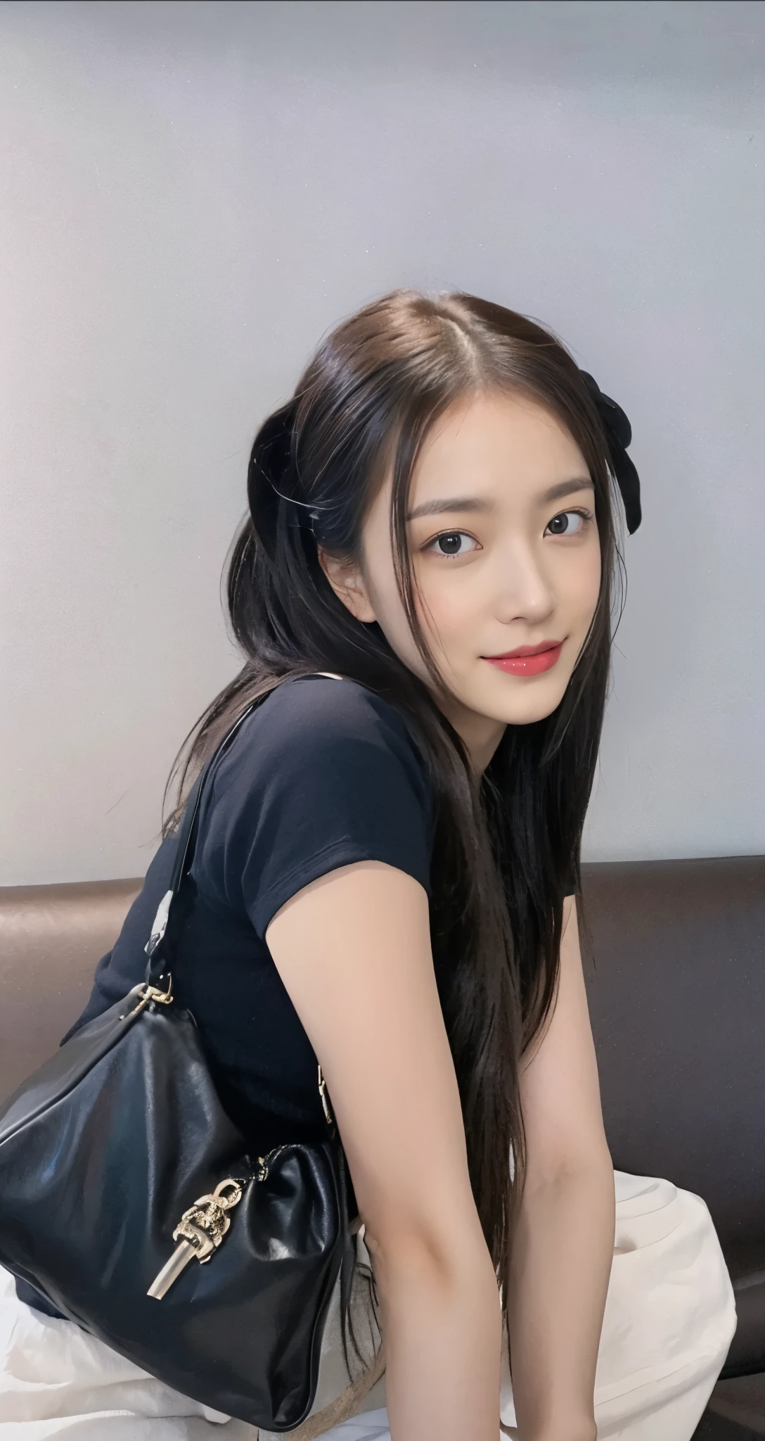 ((​Masterpiece, Top image quality, high resolution、alone、skin shiny))(on the table, best quality, actual, super detailed, meticulous, high resolution, 8k wallpaper), Close-up portrait of a beautiful woman, like, smiling, light brown messy hair, Perfect dynamic composition, 美丽meticulous的眼睛, Just like the cover of a fashion magazine, on campus，wearing gold glasses