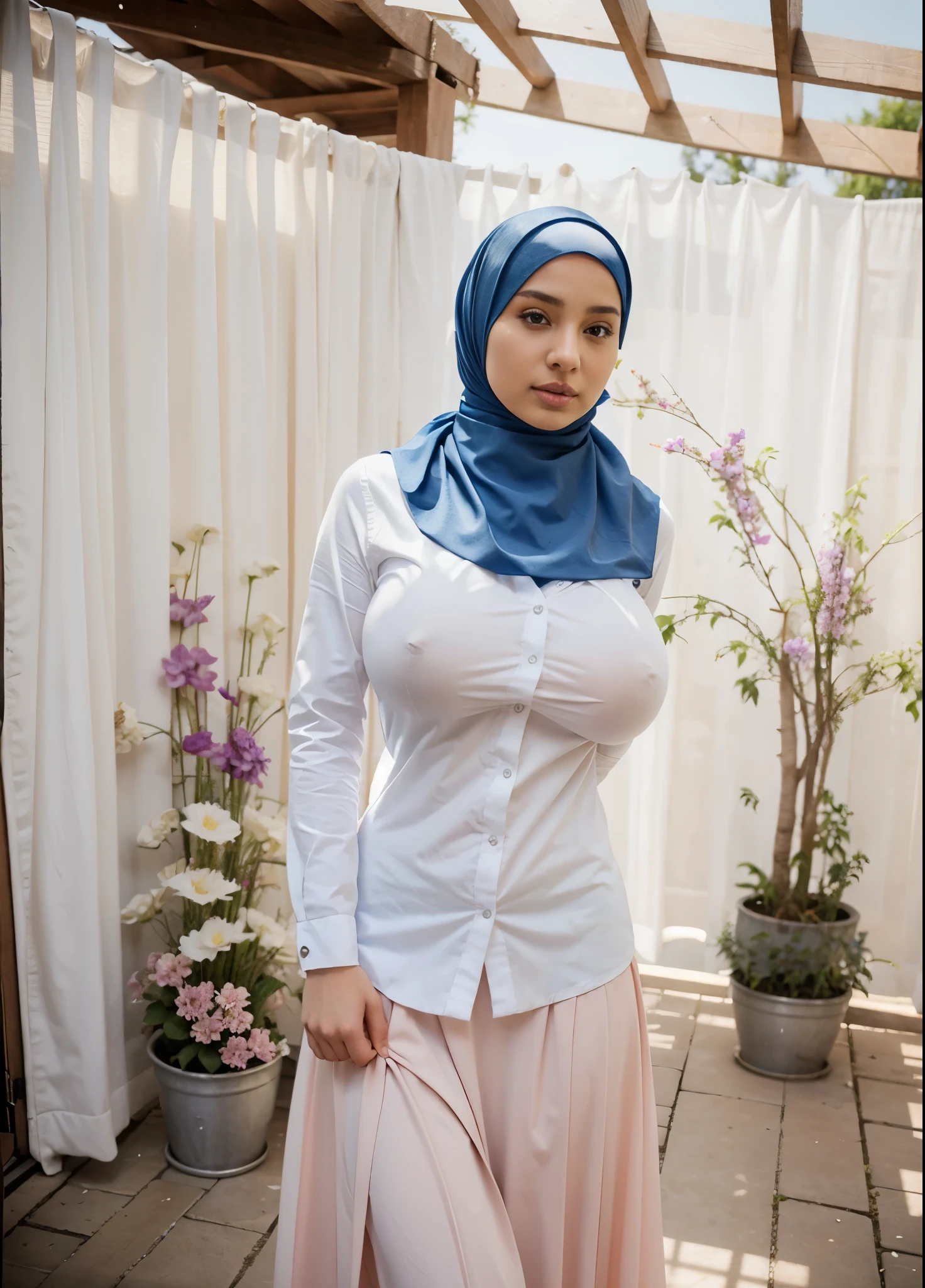 Hijab blue big breasts