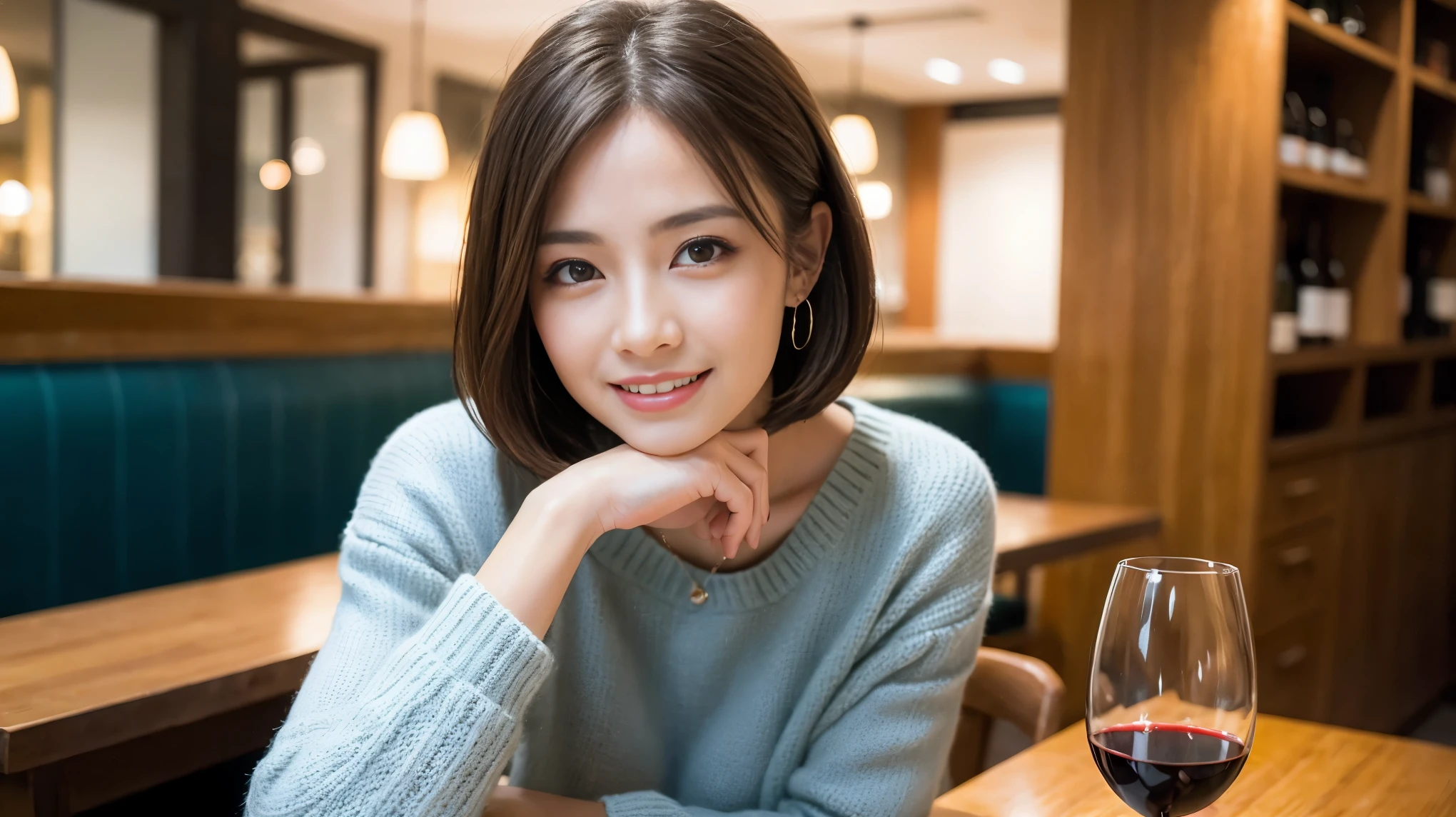 (64k included、nffsw、highest quality、masterpiece:1.2)、(realistic、Photoreal:1.37)、super detailed、wine glass、while enjoying wine、mature woman、two beautiful women、(slim face)、(Because I'm slender)、(brown hair)、(shortcut)、Latino、smiling french woman、happy italian girl、british woman、Americana、slightly reddening cheeks、(36 years old)、39 years old、red wine、窓の外には美しく緻密なnight景が広がります.........、restaurant、目立つ場所にあるwine glass、night、(from the waist up)、sit on top、date、(laughter:1.15)、detailed and beautiful eyes、cashmere sweater、long sleeve dress、Japanese、(short hair:1.2)、Float NovaFrogStyle、、modeled、from the waist up、White wine、turned into slime、wine glass、超綺麗なnight景、wine glassを真ん中に置きます、Smile、(8k、Raw photo、highest quality、masterpiece:1.2)、(realistic、Photoreal:1.37)、super detailed、超A high resolution、2 females、see the beholder、beautiful and detailed face、laughter、narrow、(slim waist) :1.3)、knit shirt、Fine and beautiful skin、skin texture、floating hair、professional light needle breast、kind eyes